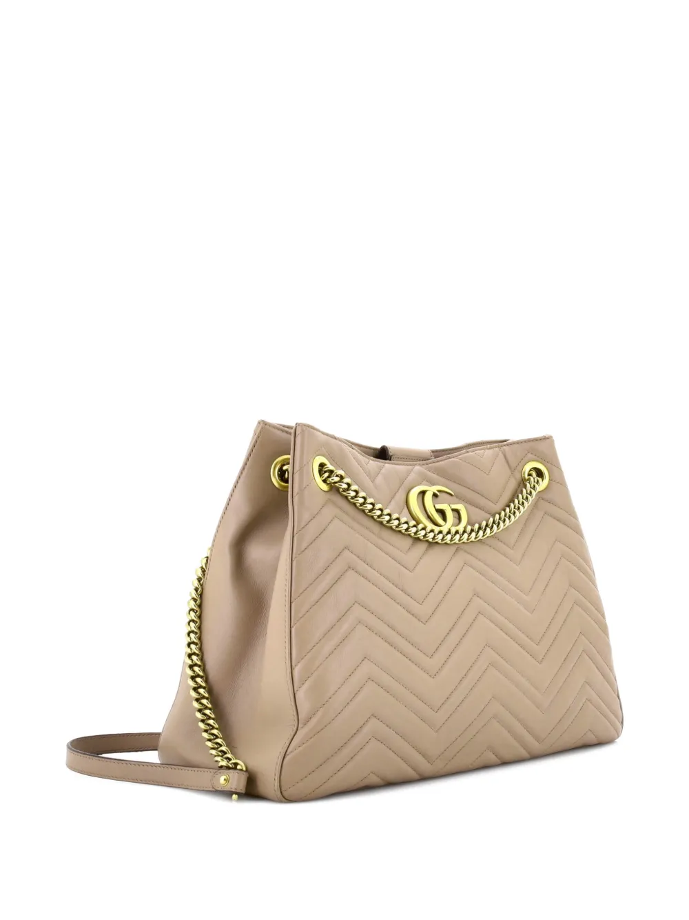 GUCCI Pre-owned Gg Marmont Chain Matelasse Leather Shoulder Bag In Neutral