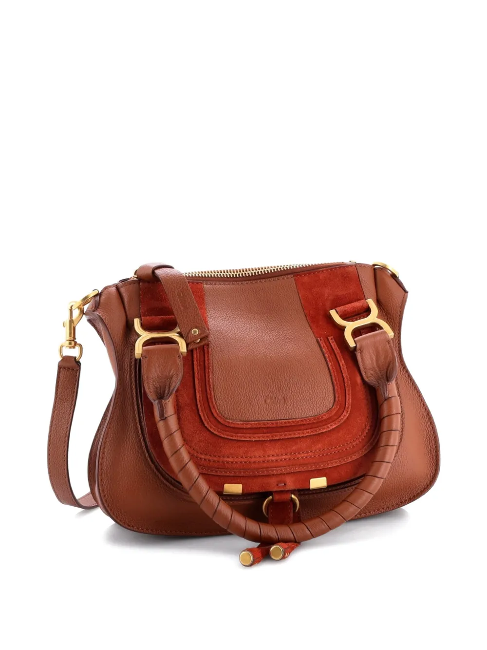 Pre-owned Chloé Marcie Satchel Leather And Suede Small Shoulder Bag In Brown
