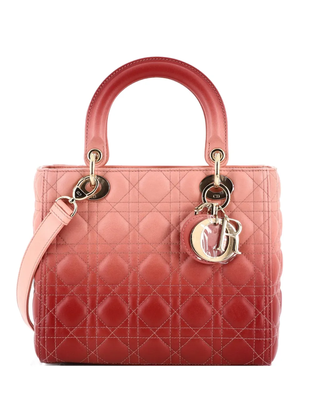 Christian Dior Pre-Owned Lady Dior Bag Cannage Quilt Gradient Lambskin Medium satchel - Rosa