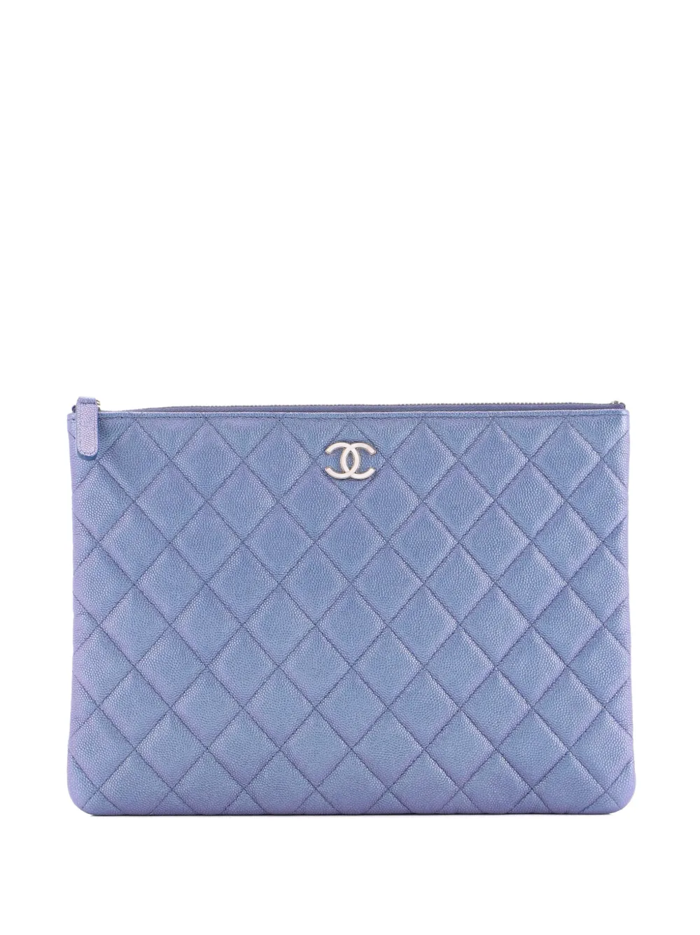 Pre-owned Chanel O Case Quilted Caviar Medium Clutch Bag In Blue