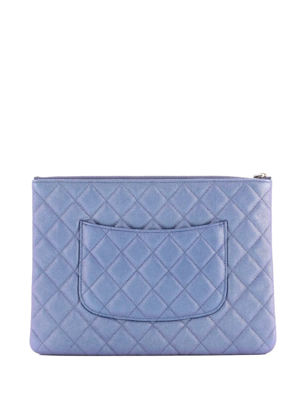 Pre-owned Chanel O Case Quilted Caviar Medium Clutch Bag In Blue