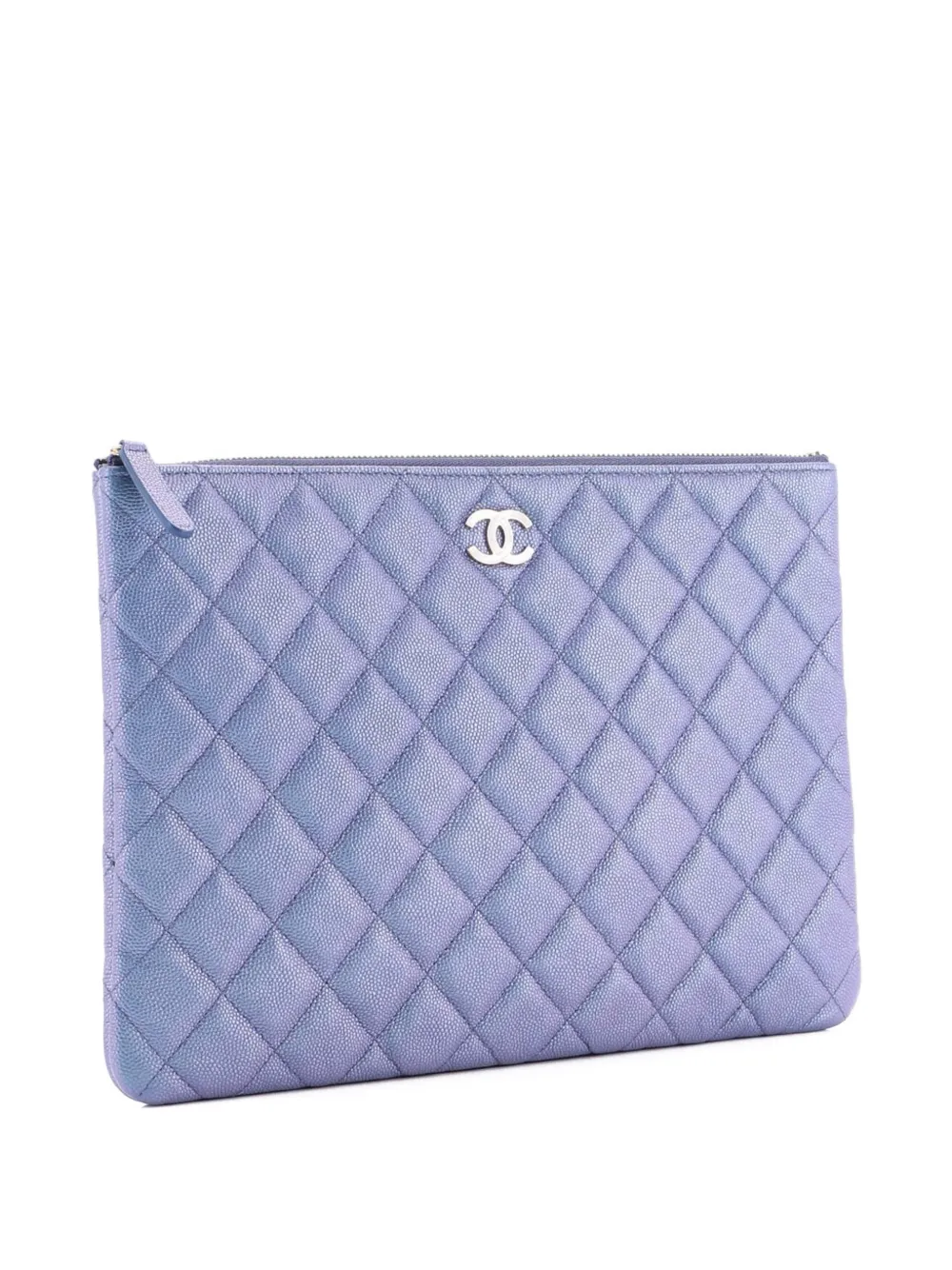 Pre-owned Chanel O Case Quilted Caviar Medium Clutch Bag In Blue