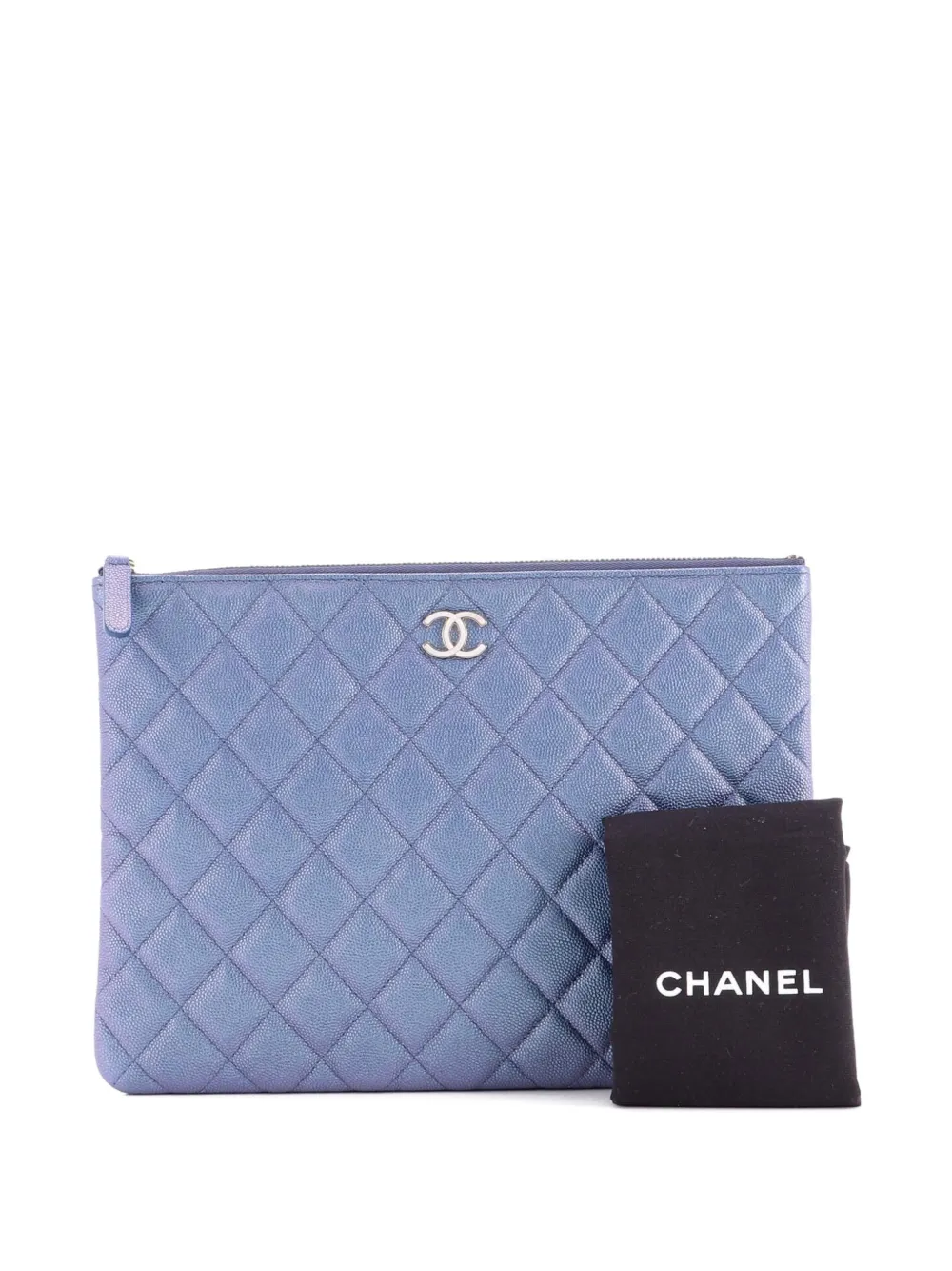 Pre-owned Chanel O Case Quilted Caviar Medium Clutch Bag In Blue