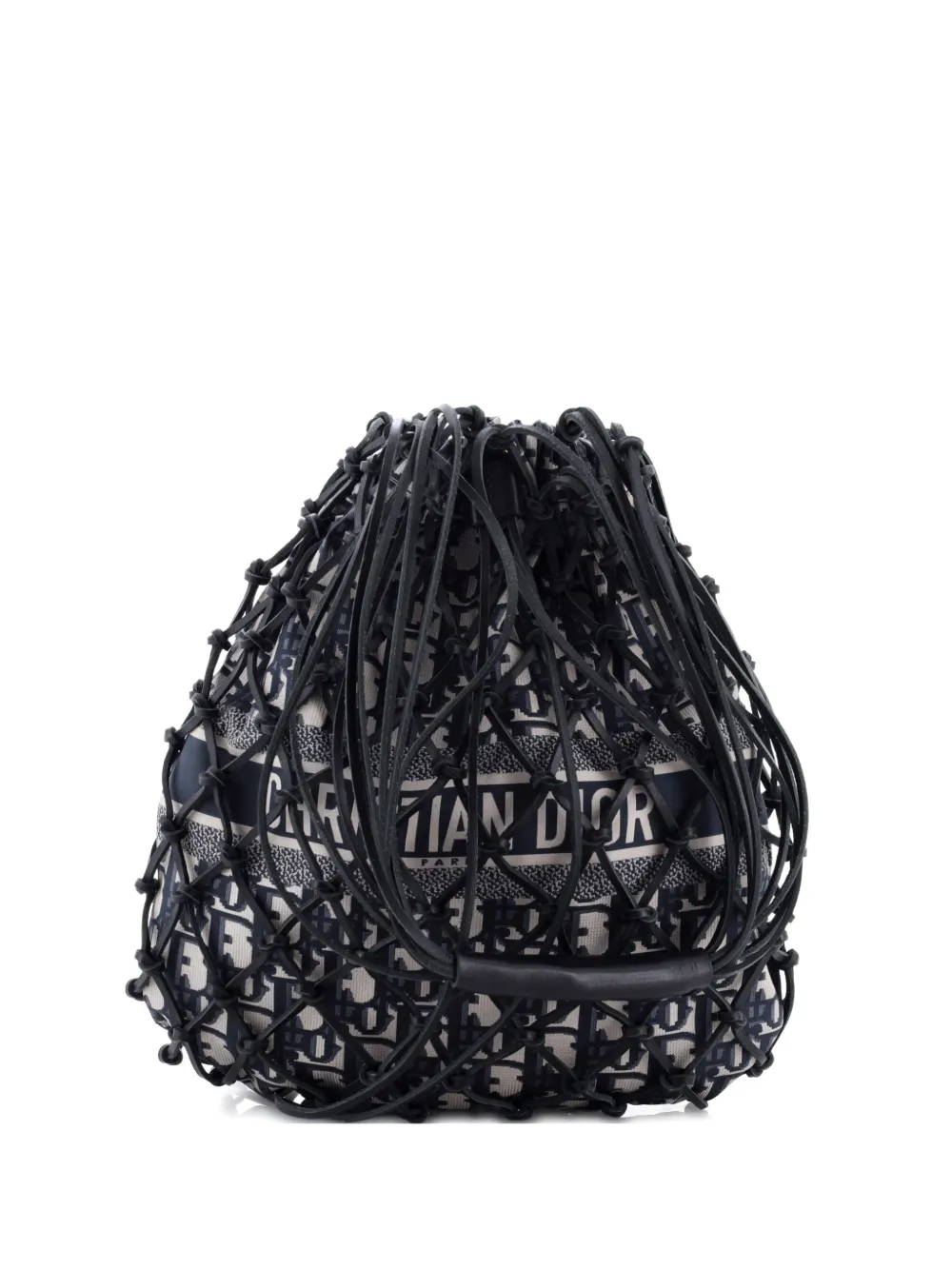 Pre-owned Dior Drawstring Net Tote Issimo Canvas And Leather Bucket Bag In Blue