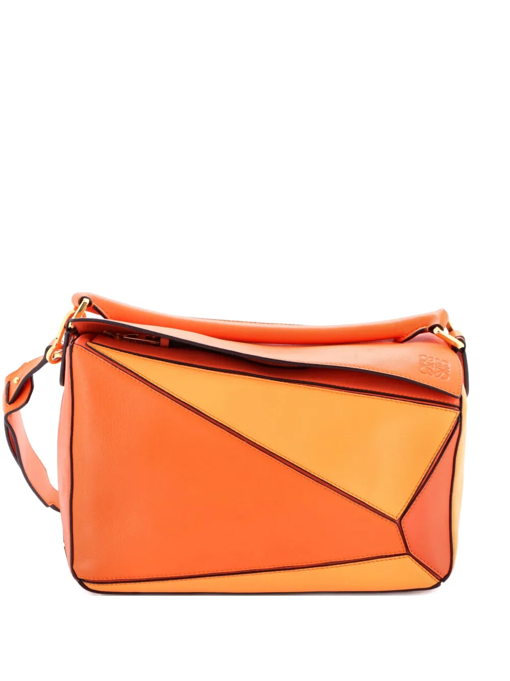 Pre-owned Loewe Puzzle Bag Leather Medium Shoulder Bag In Orange
