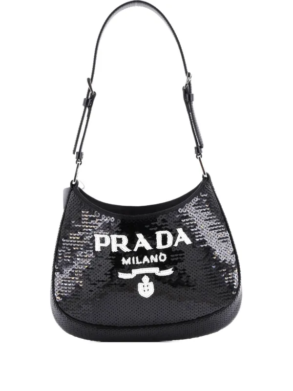 Prada Pre-owned Cleo Sequins Small Shoulder Bag in Black