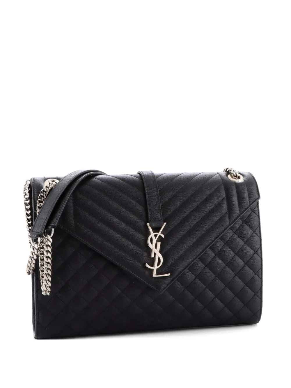 Pre-owned Saint Laurent Classic Monogram Envelope Satchel Mixed Matelasse Leather Large Shoulder Bag In Black