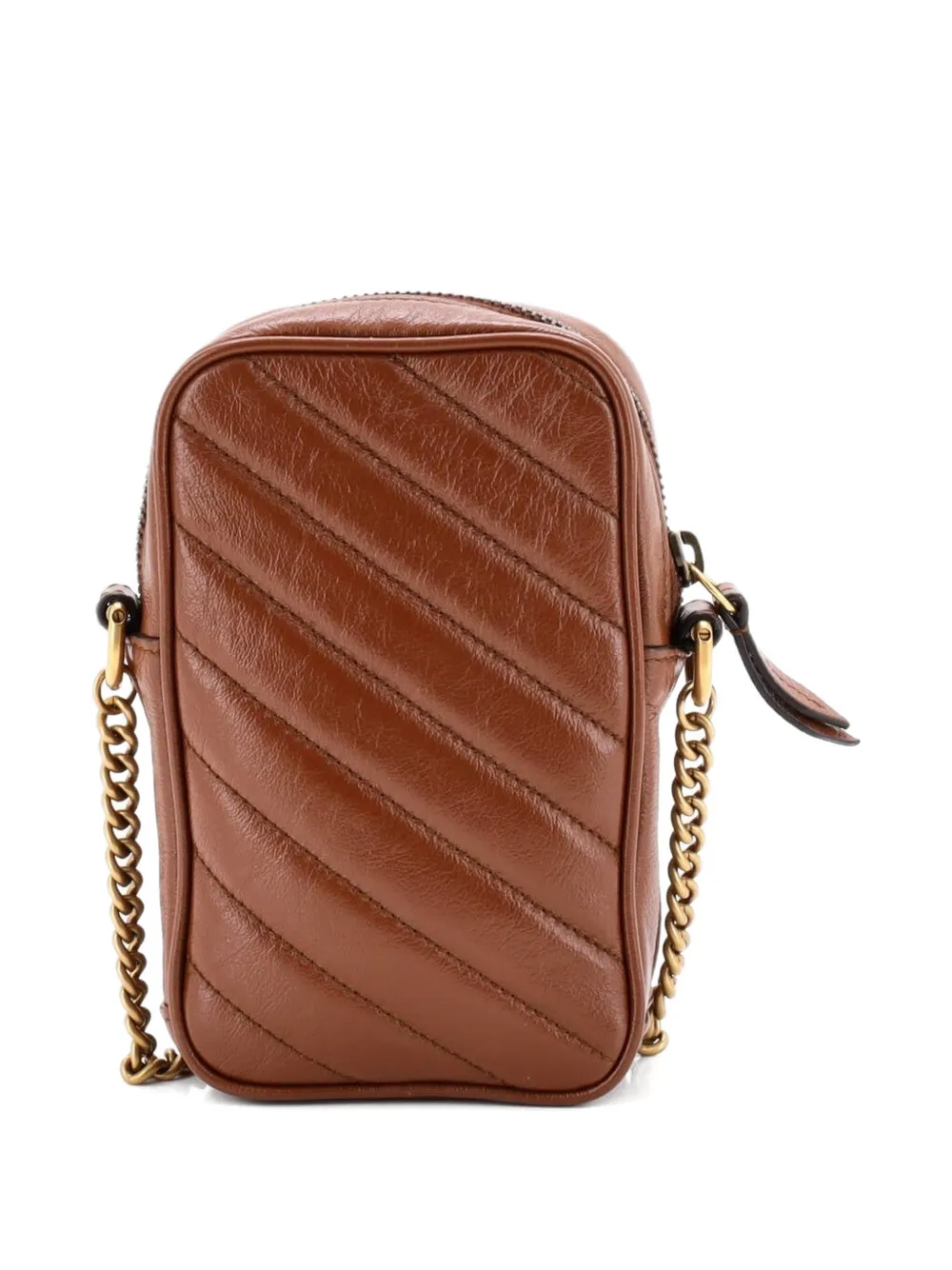 GUCCI Pre-owned Gg Marmont Vertical Phone Matelasse Leather Mini Crossbody Bag In Brown