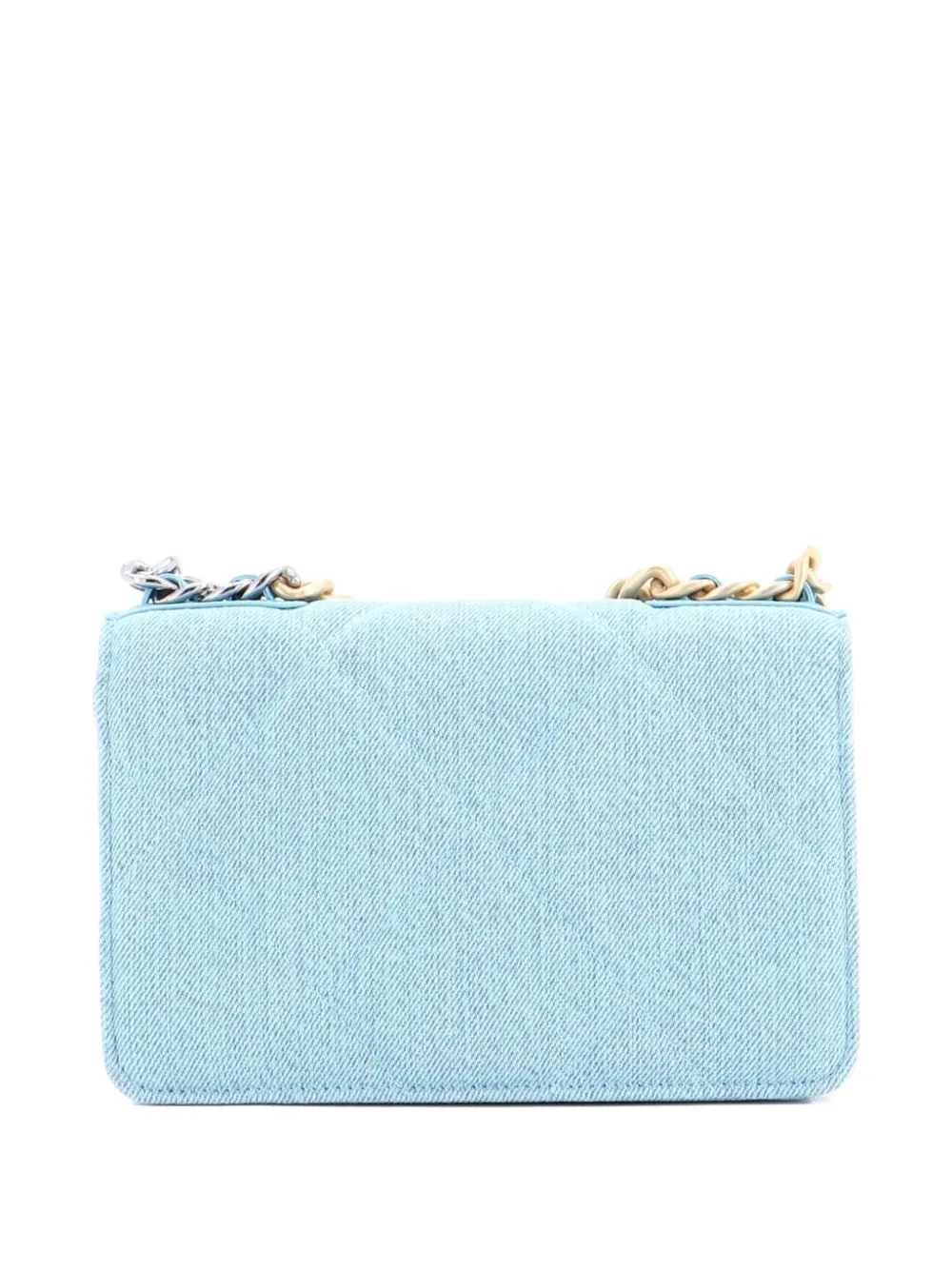 Pre-owned Chanel 19 Wallet On Chain Quilted Denim Crossbody Bag In Blue