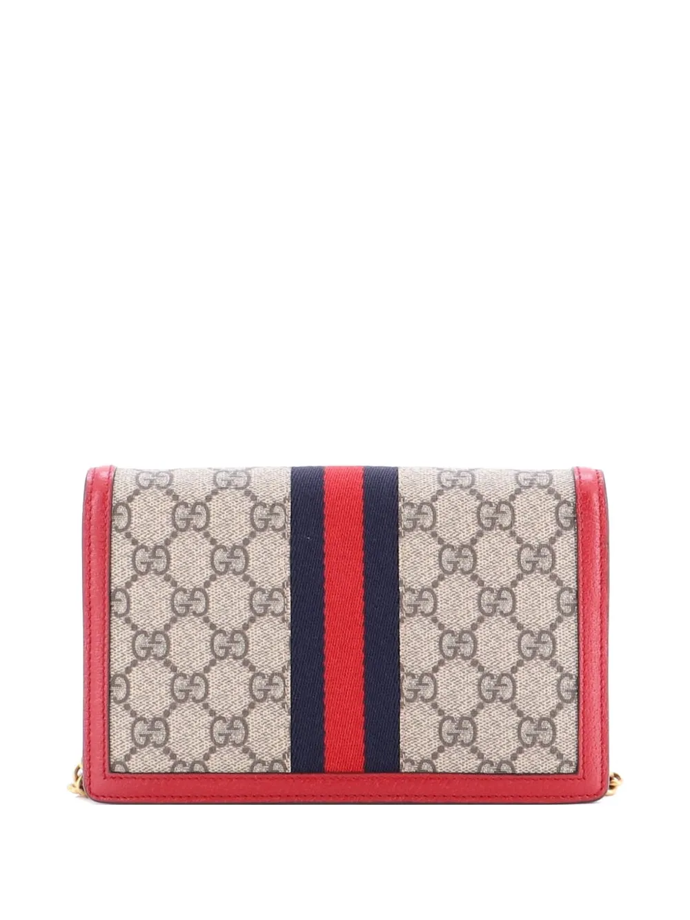 Pre-owned Gucci Queen Margaret Chain Wallet Gg Coated Canvas Mini Crossbody Bag In Red