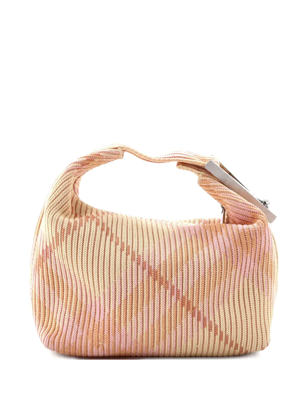 Pre-owned Burberry Peg Handle Bag Knit Check Fabric Mini Satchel In Multi