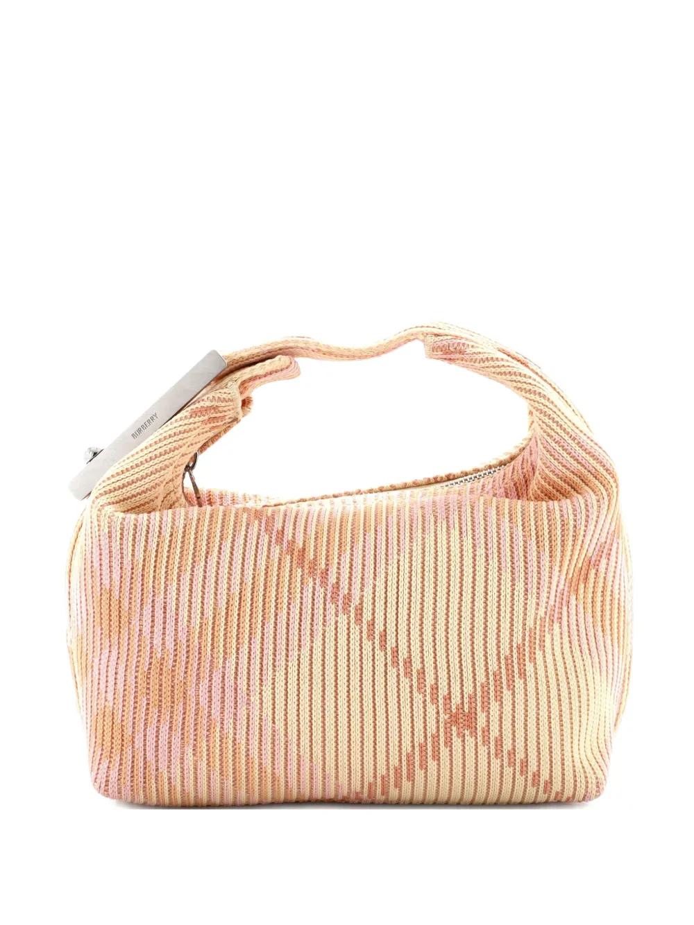 Pre-owned Burberry Peg Handle Bag Knit Check Fabric Mini Satchel In Multi