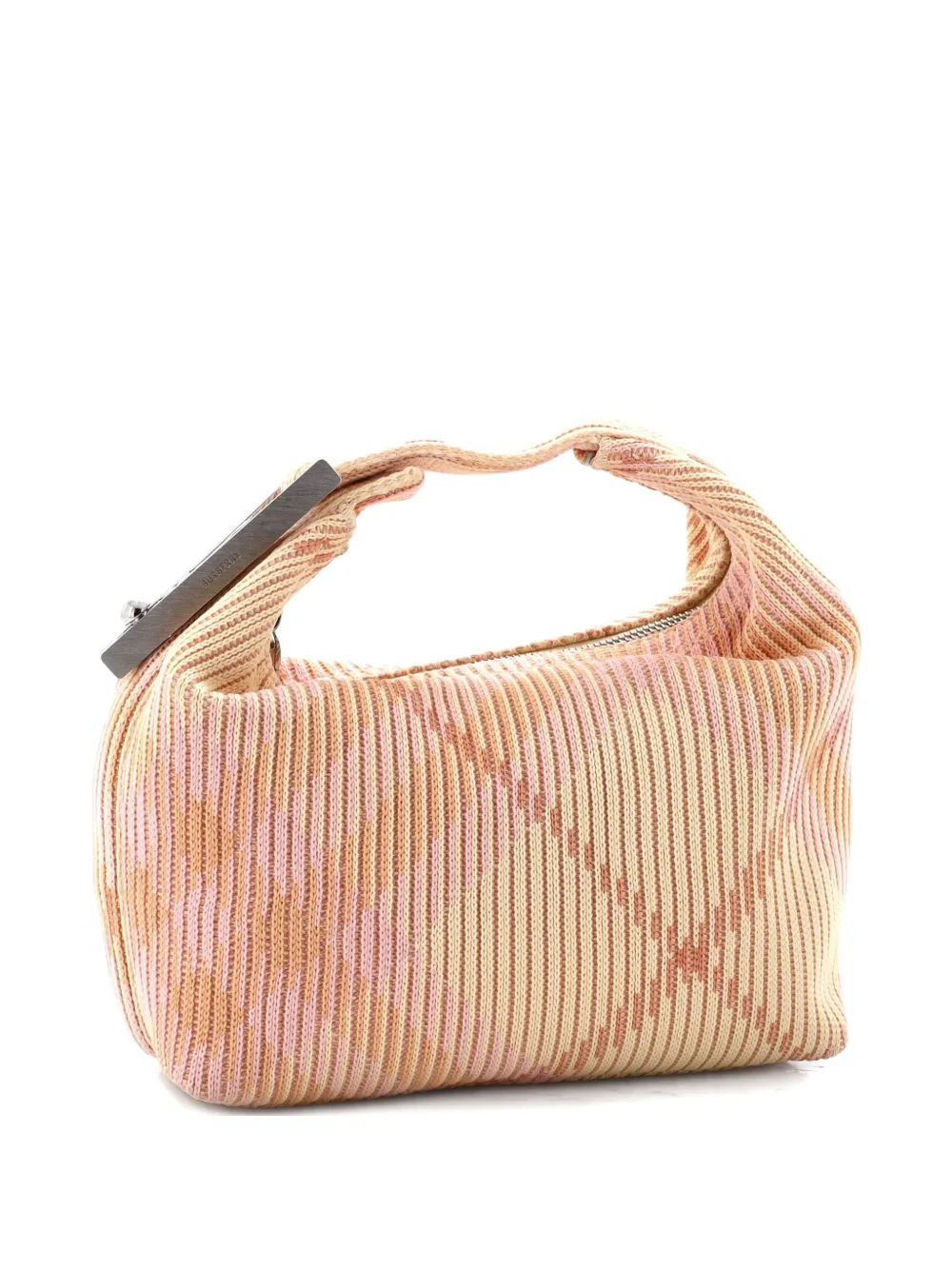Pre-owned Burberry Peg Handle Bag Knit Check Fabric Mini Satchel In Multi