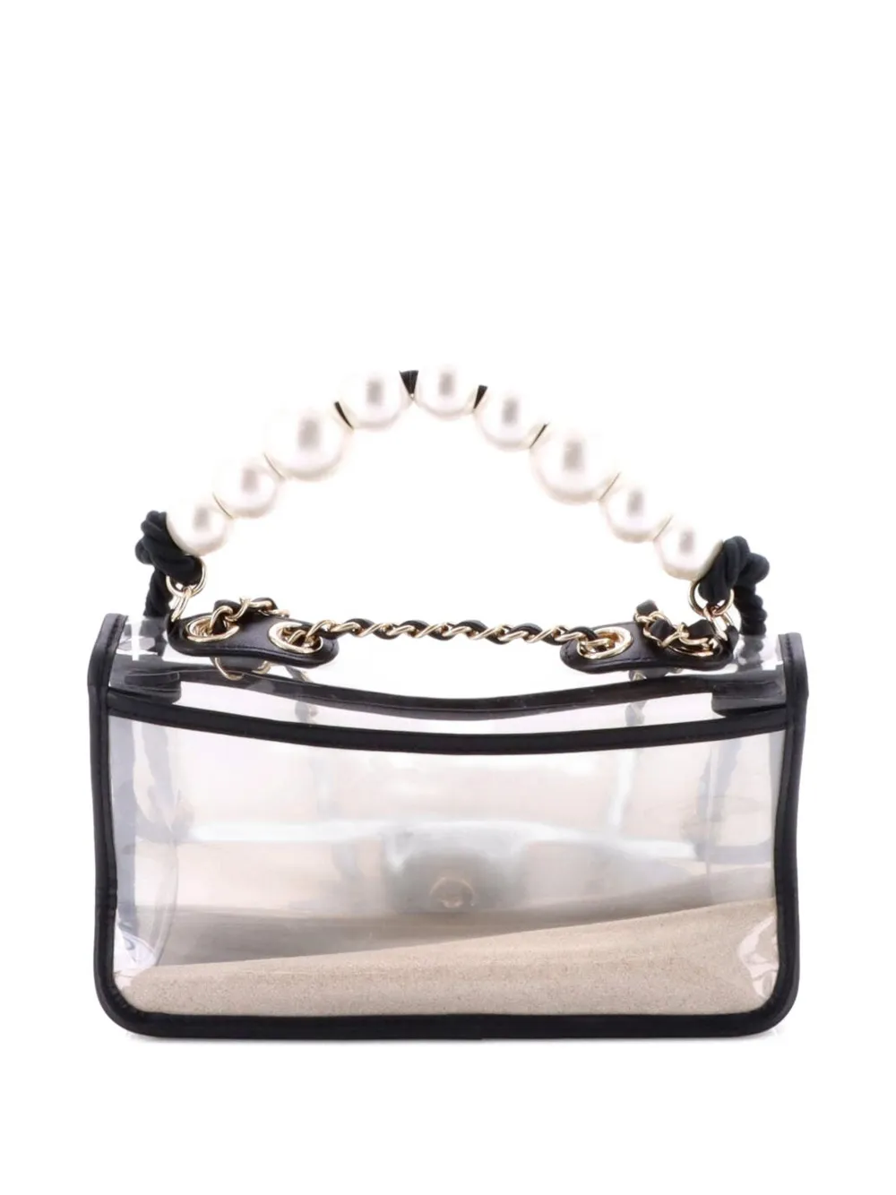 Pre-owned Chanel Sand By The Sea Pearl Flap Bag Pvc With Lambskin Medium Shoulder Bag In Black