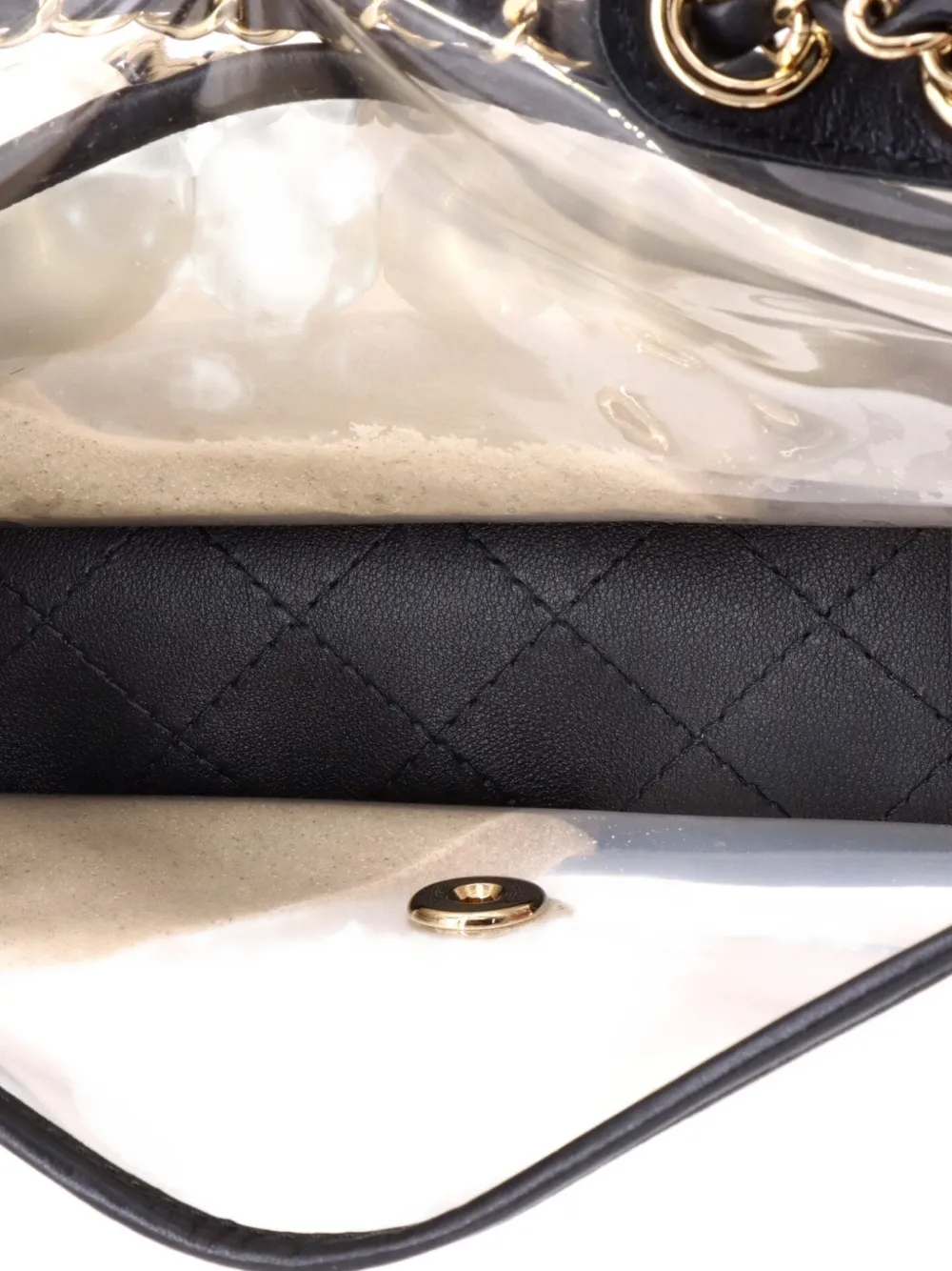 Pre-owned Chanel Sand By The Sea Pearl Flap Bag Pvc With Lambskin Medium Shoulder Bag In Black