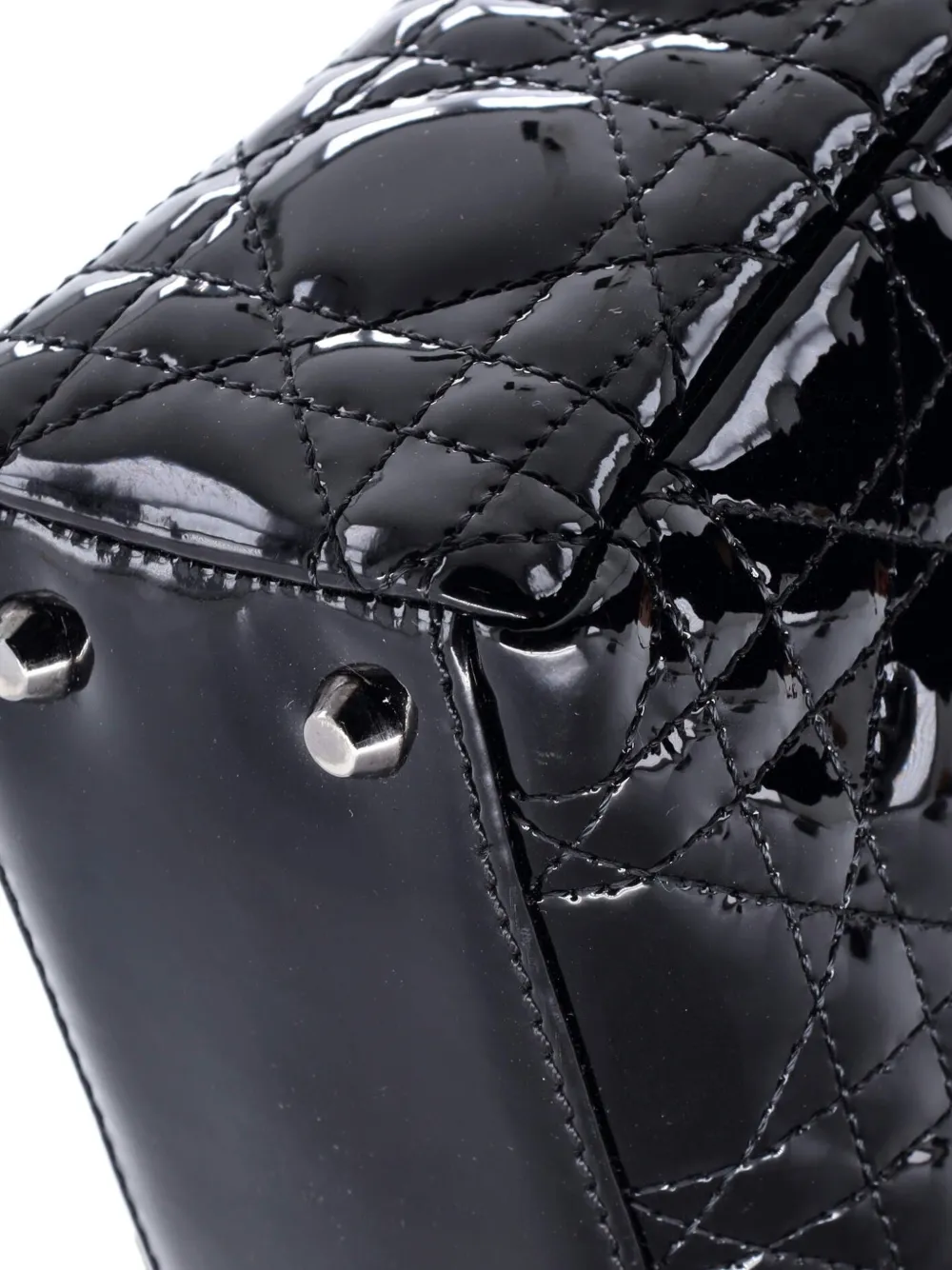 Pre-owned Dior Lady  Bag Cannage Quilt Patent Mini Satchel In Black