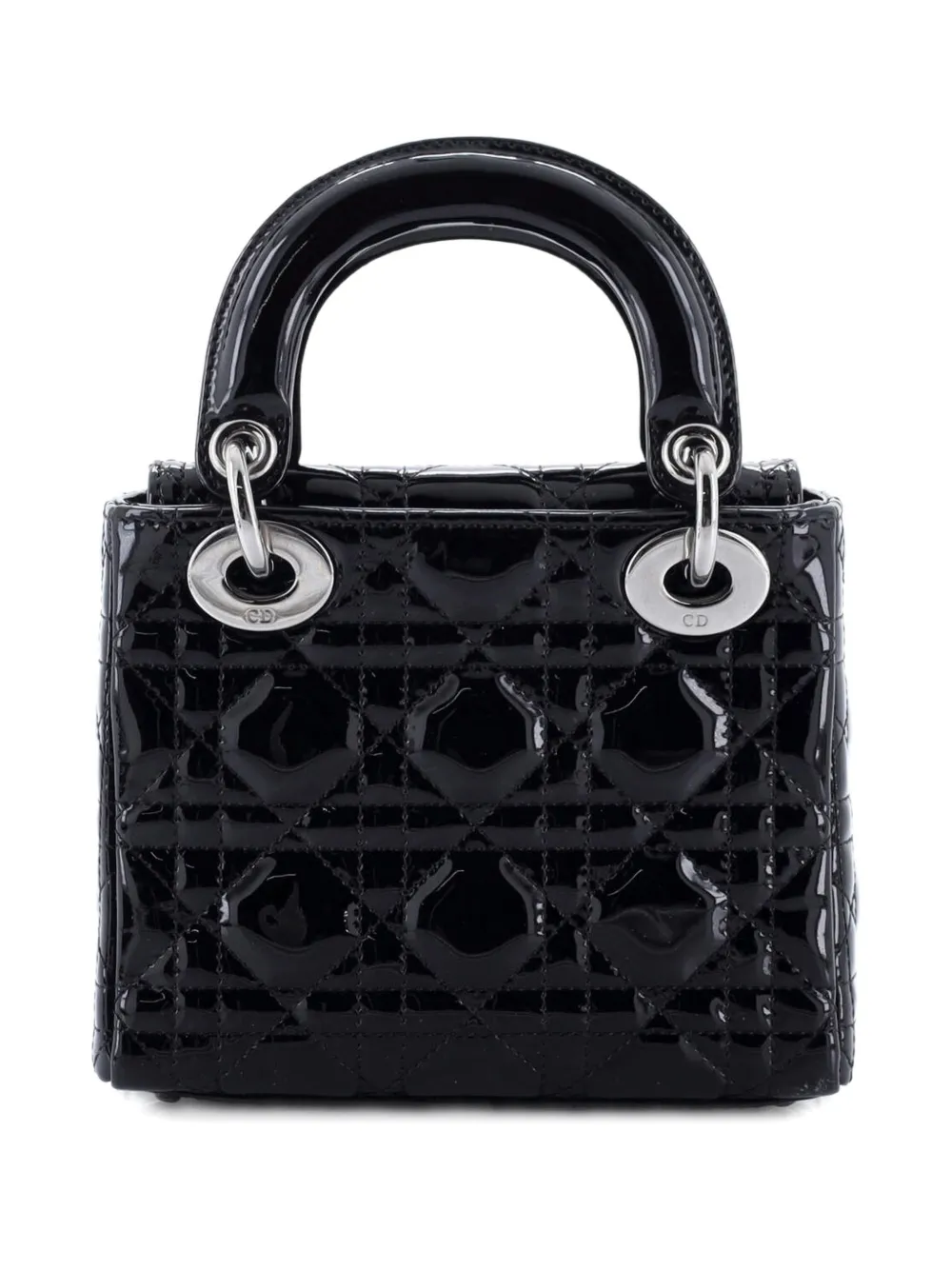 Pre-owned Dior Lady  Bag Cannage Quilt Patent Mini Satchel In Black