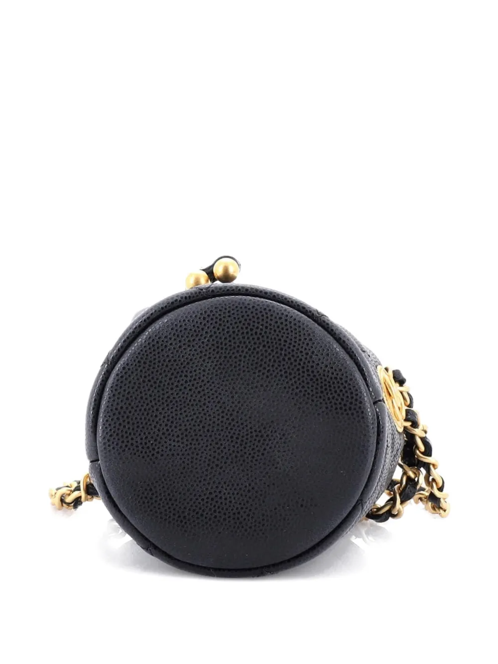 Pre-owned Chanel Twist Your Buttons Drawstring Quilted Caviar Mini Bucket Bag In Black
