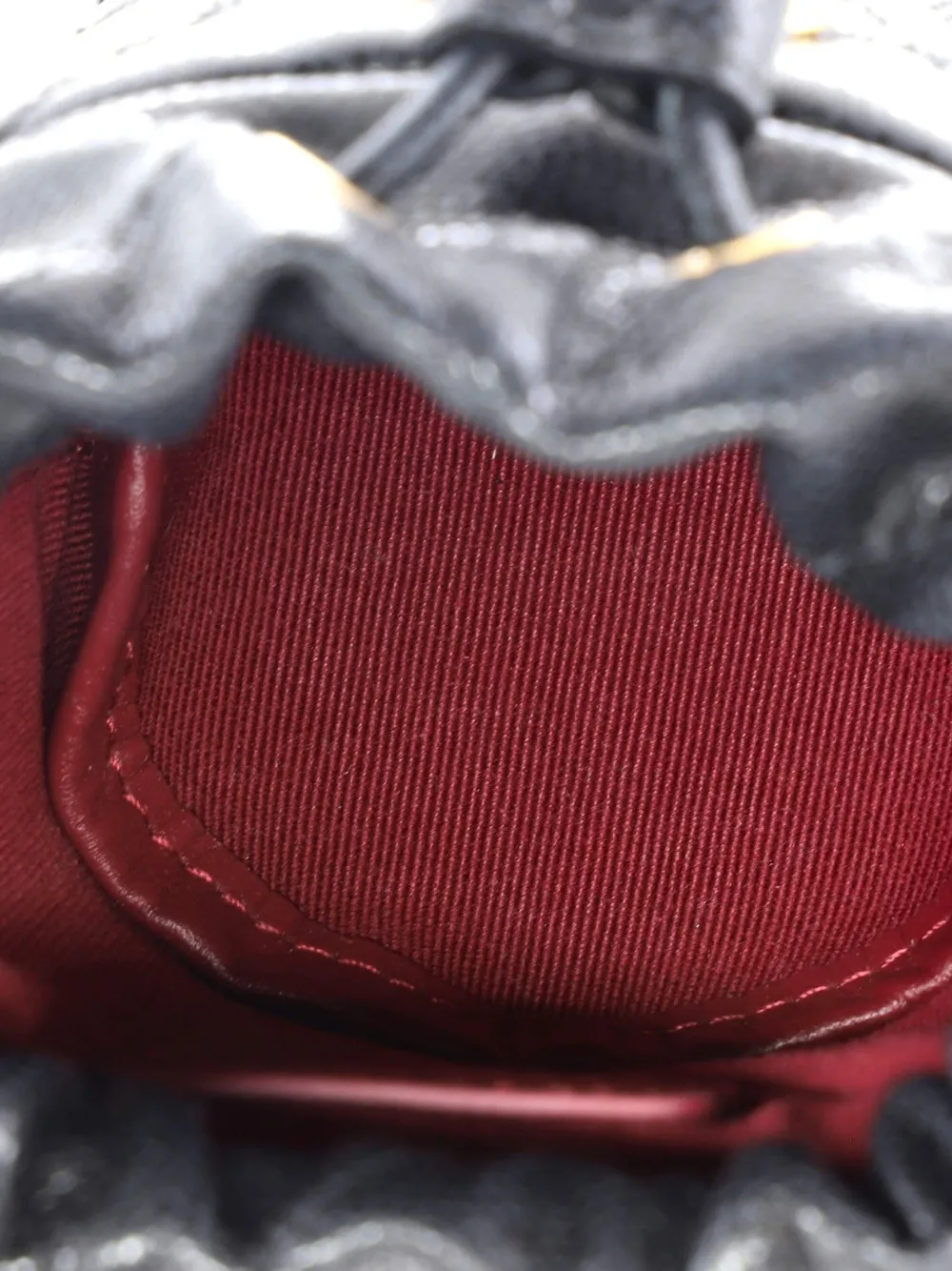 Pre-owned Chanel Twist Your Buttons Drawstring Quilted Caviar Mini Bucket Bag In Black