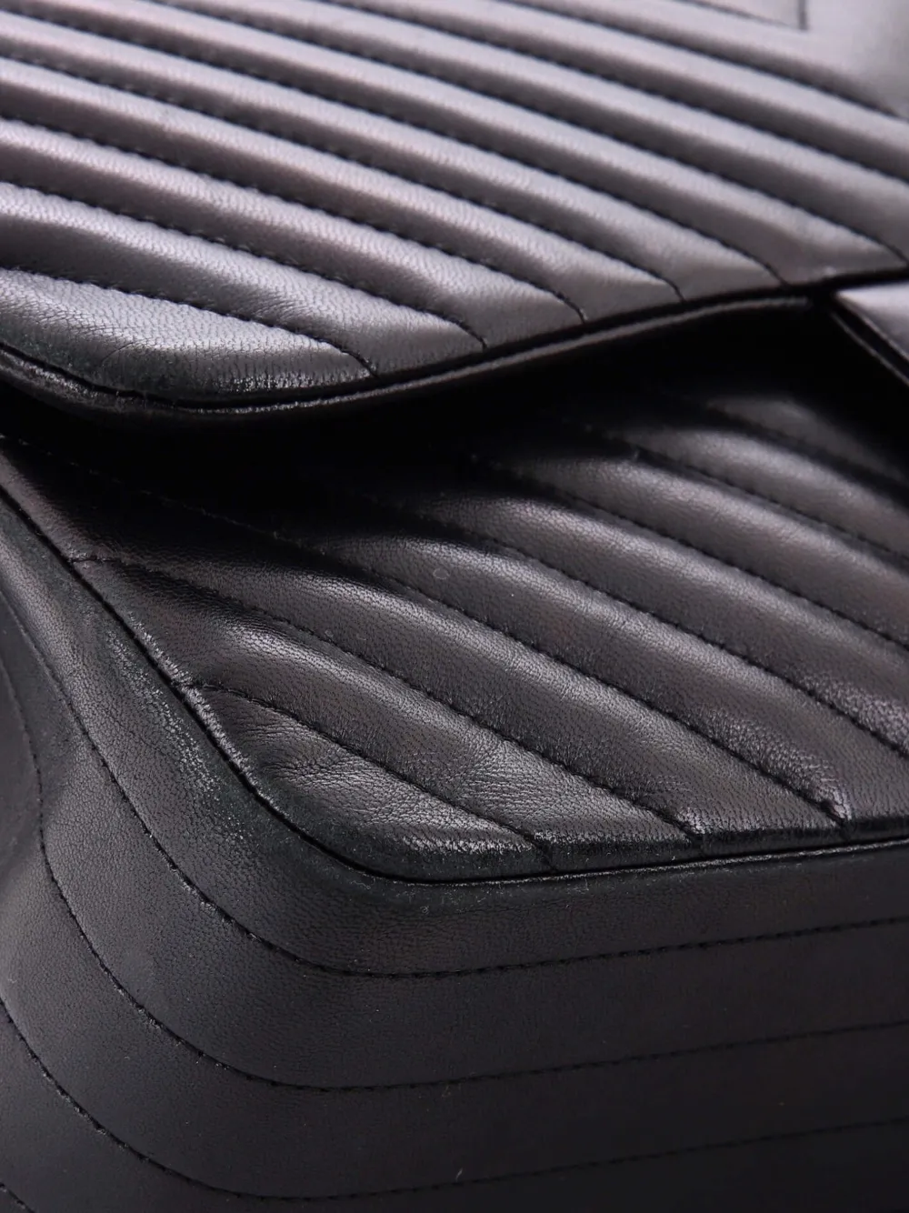 CHANEL Pre-owned So Black Classic Double Flap Bag Chevron Lambskin Jumbo Crossbody Bag