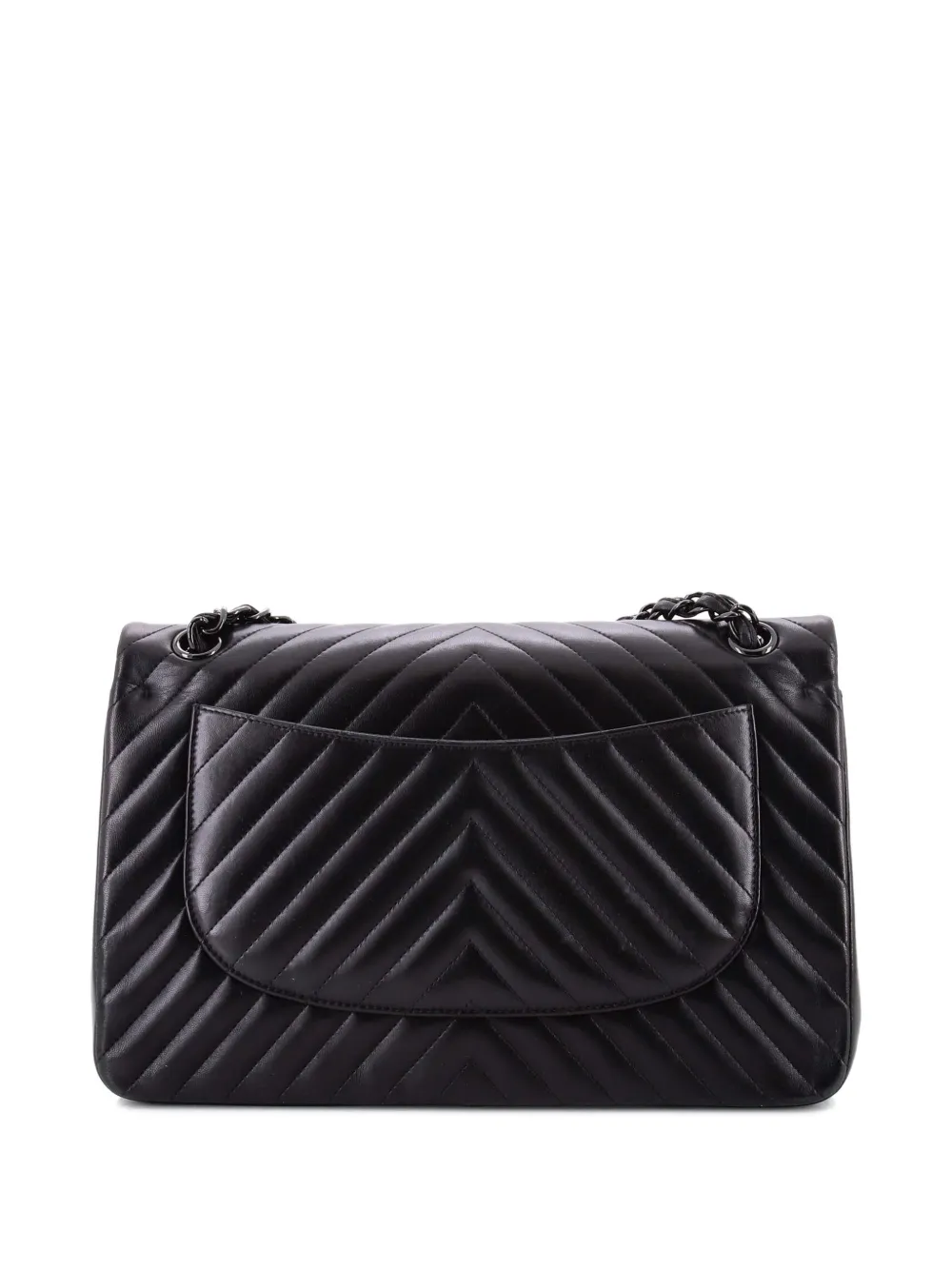 CHANEL Pre-owned So Black Classic Double Flap Bag Chevron Lambskin Jumbo Crossbody Bag