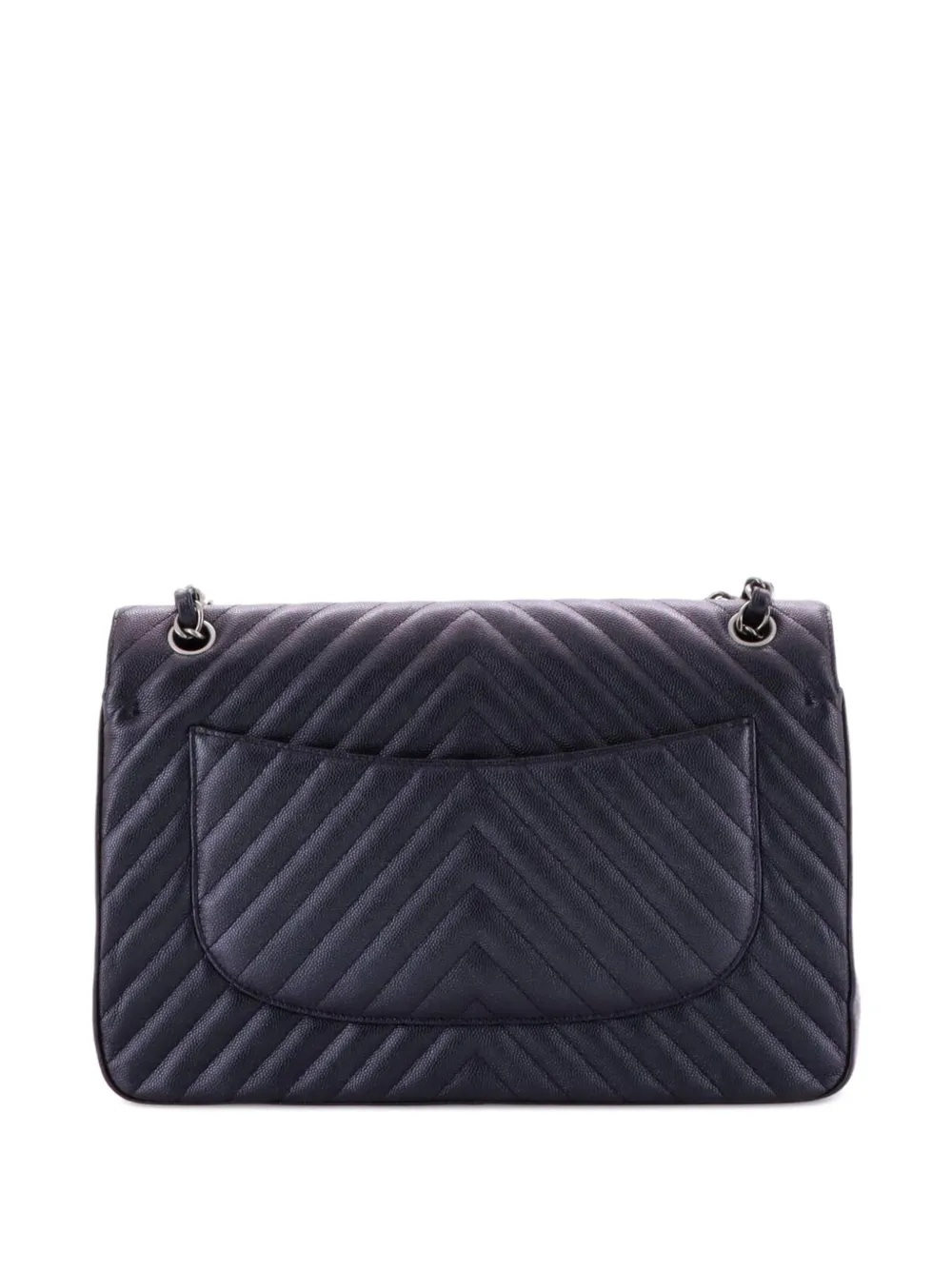 CHANEL Pre-owned Classic Double Flap Bag Chevron Iridescent Caviar Jumbo Shoulder Bag In Black