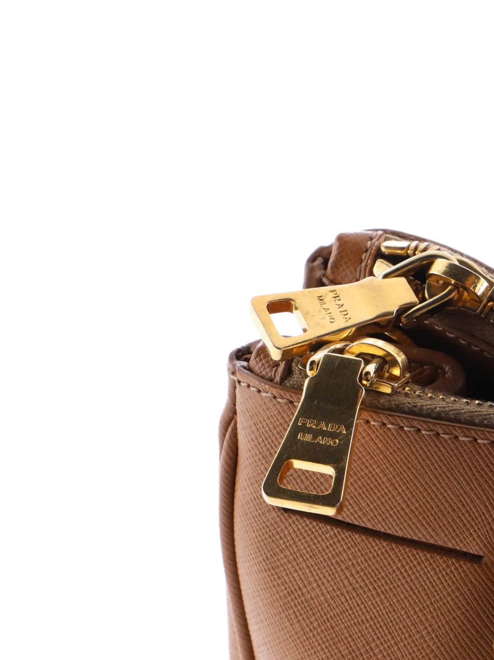 PRADA Pre-owned Double Zip Lux Saffiano Leather Small Tote Bag In Brown