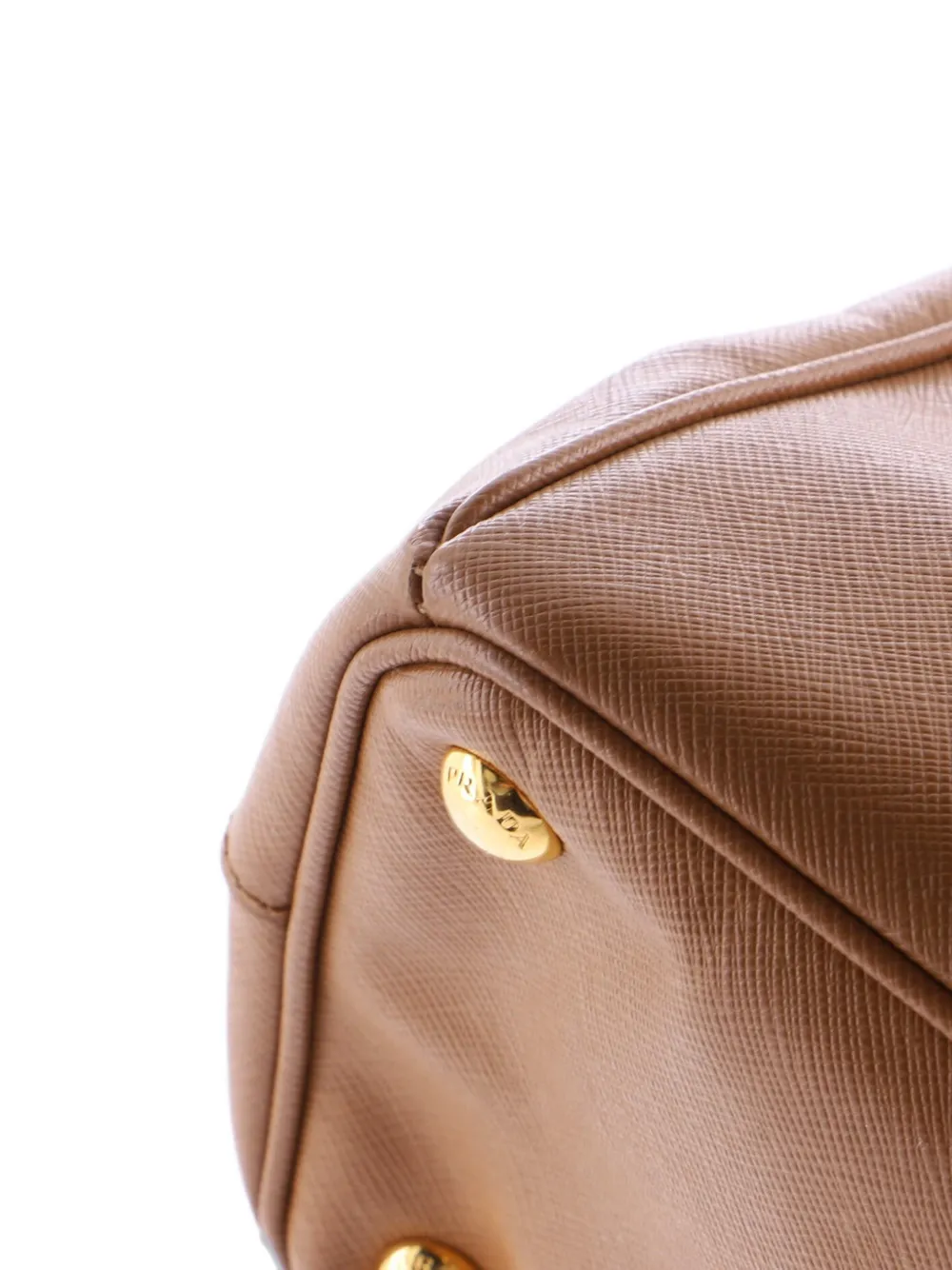 PRADA Pre-owned Double Zip Lux Saffiano Leather Small Tote Bag In Brown