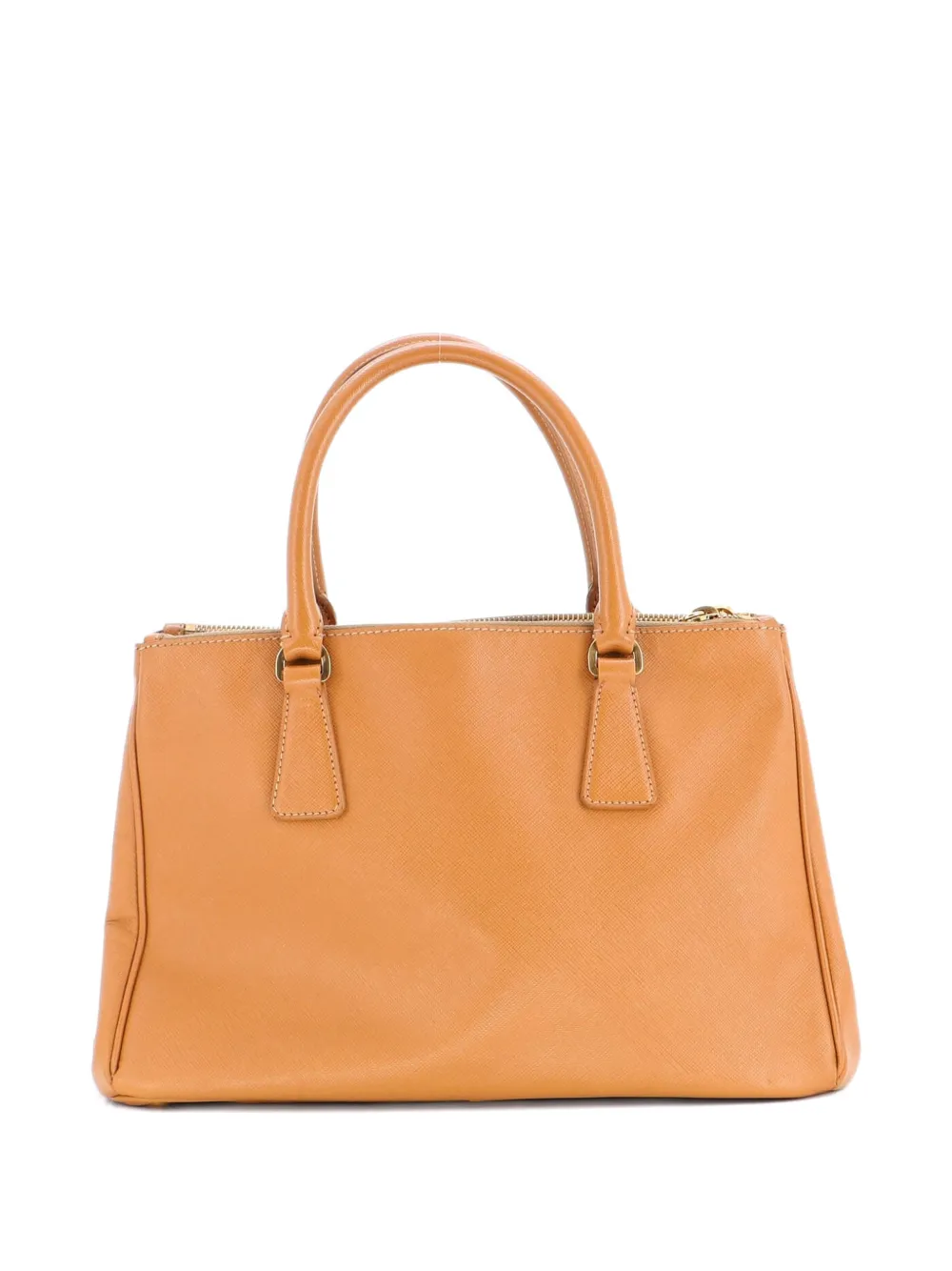 Pre-owned Prada Double Zip Lux Saffiano Leather Small Tote Bag In Brown