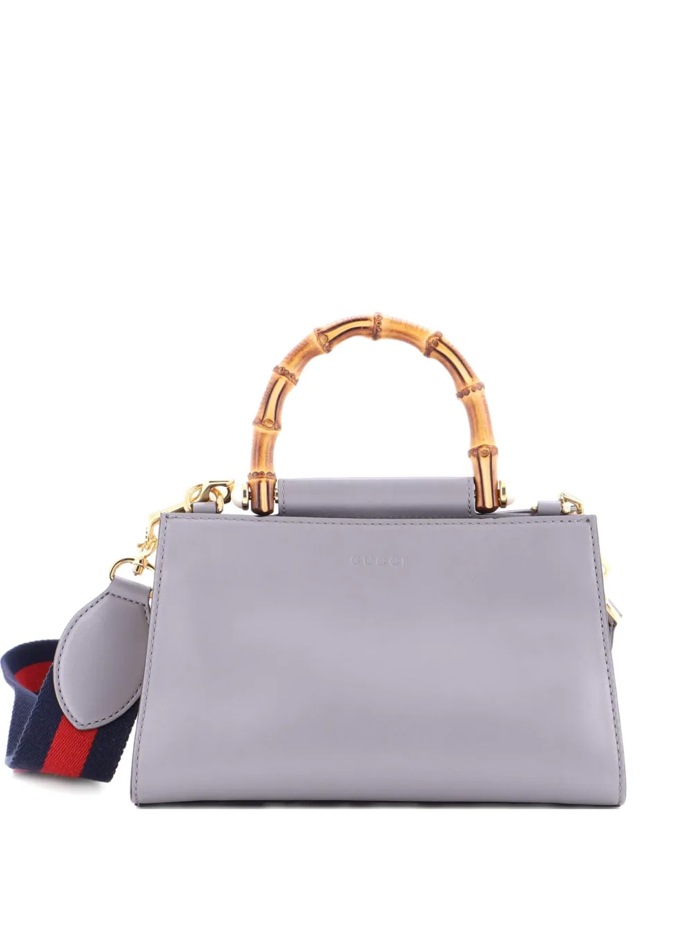 Pre-owned Gucci Nymphaea Top Handle Bag Leather Mini Satchel In Gray