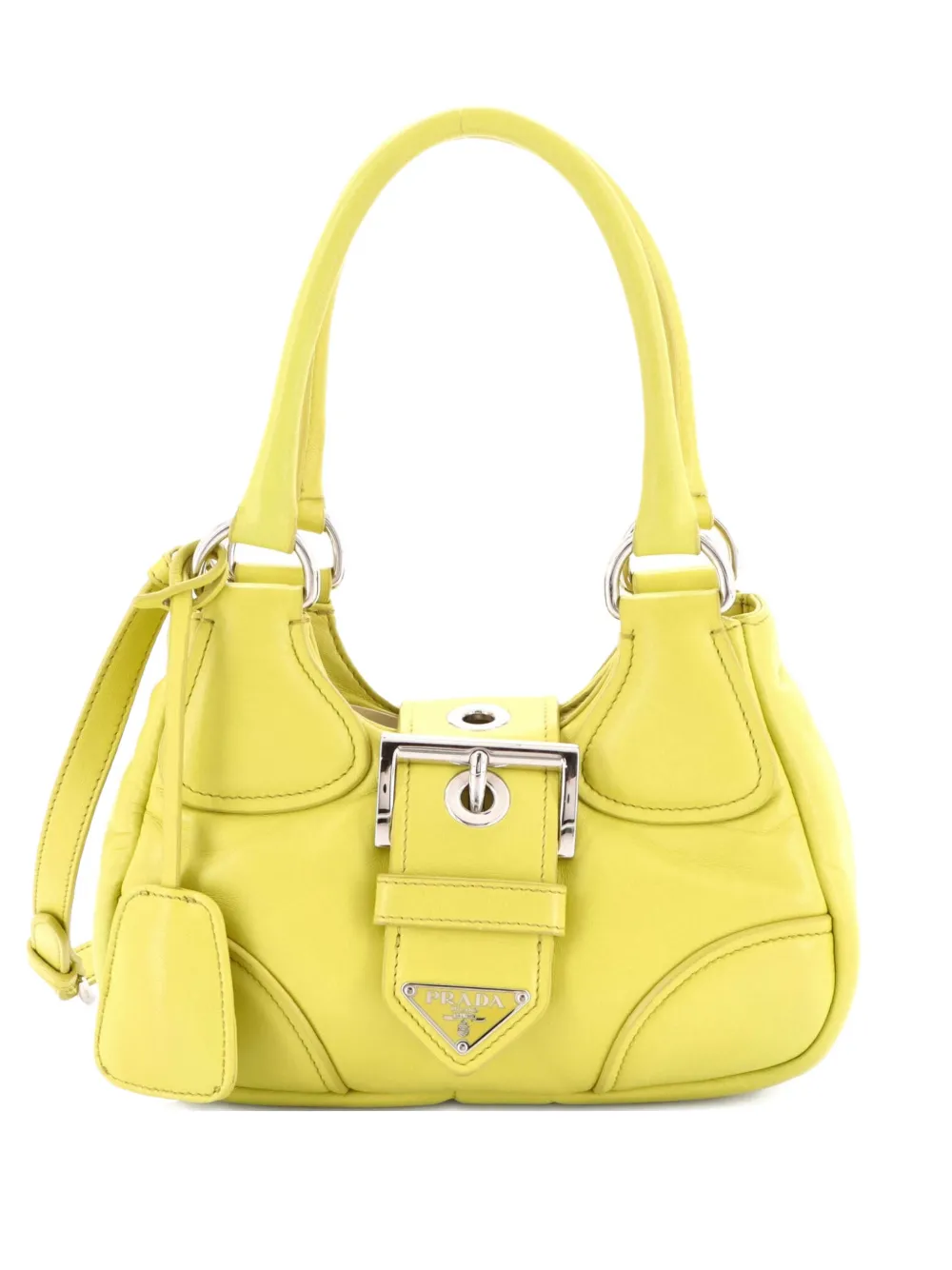 Pre-owned Prada Re-edition 2002 Moon Handle Bag Padded Nappa Leather Satchel In Yellow