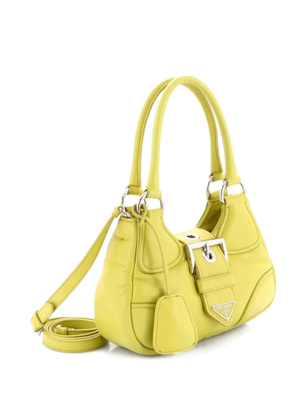 Pre-owned Prada Re-edition 2002 Moon Handle Bag Padded Nappa Leather Satchel In Yellow