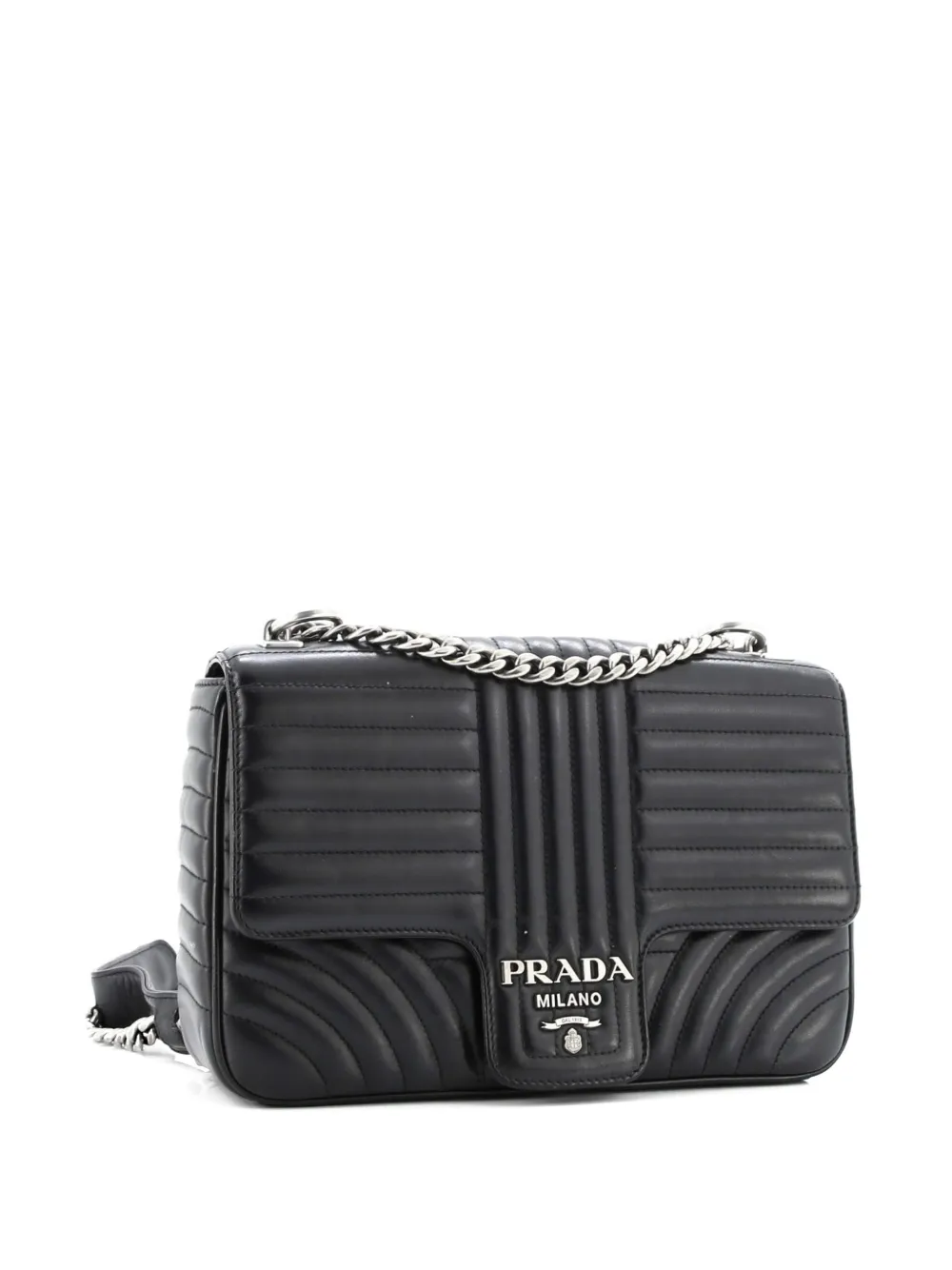 PRADA Pre-owned Chain Flap Diagramme Quilted Leather Large Shoulder Bag In Black