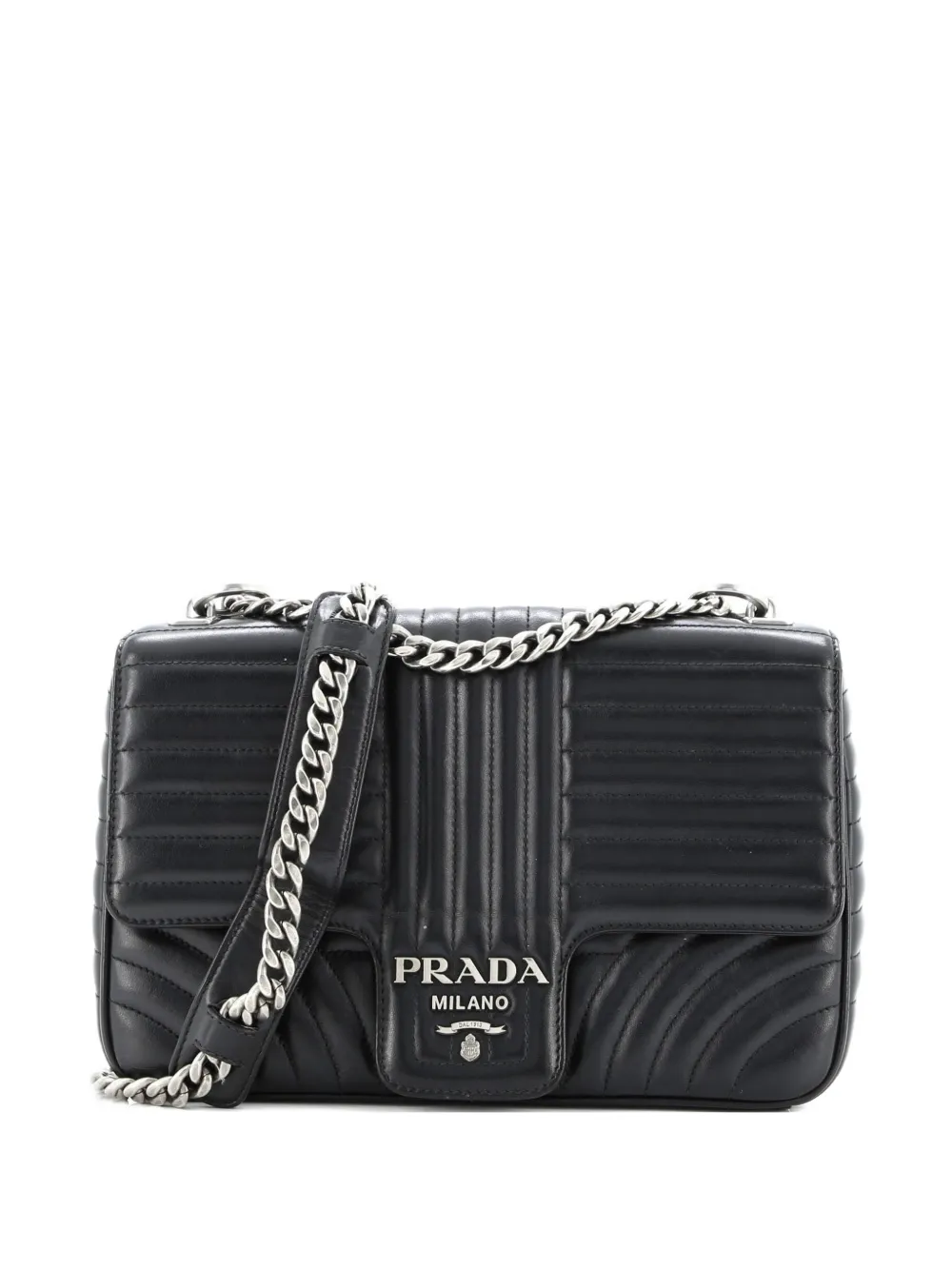 Prada Pre-Owned Chain Flap Diagramme Quilted Leather Large shoulder bag - Black
