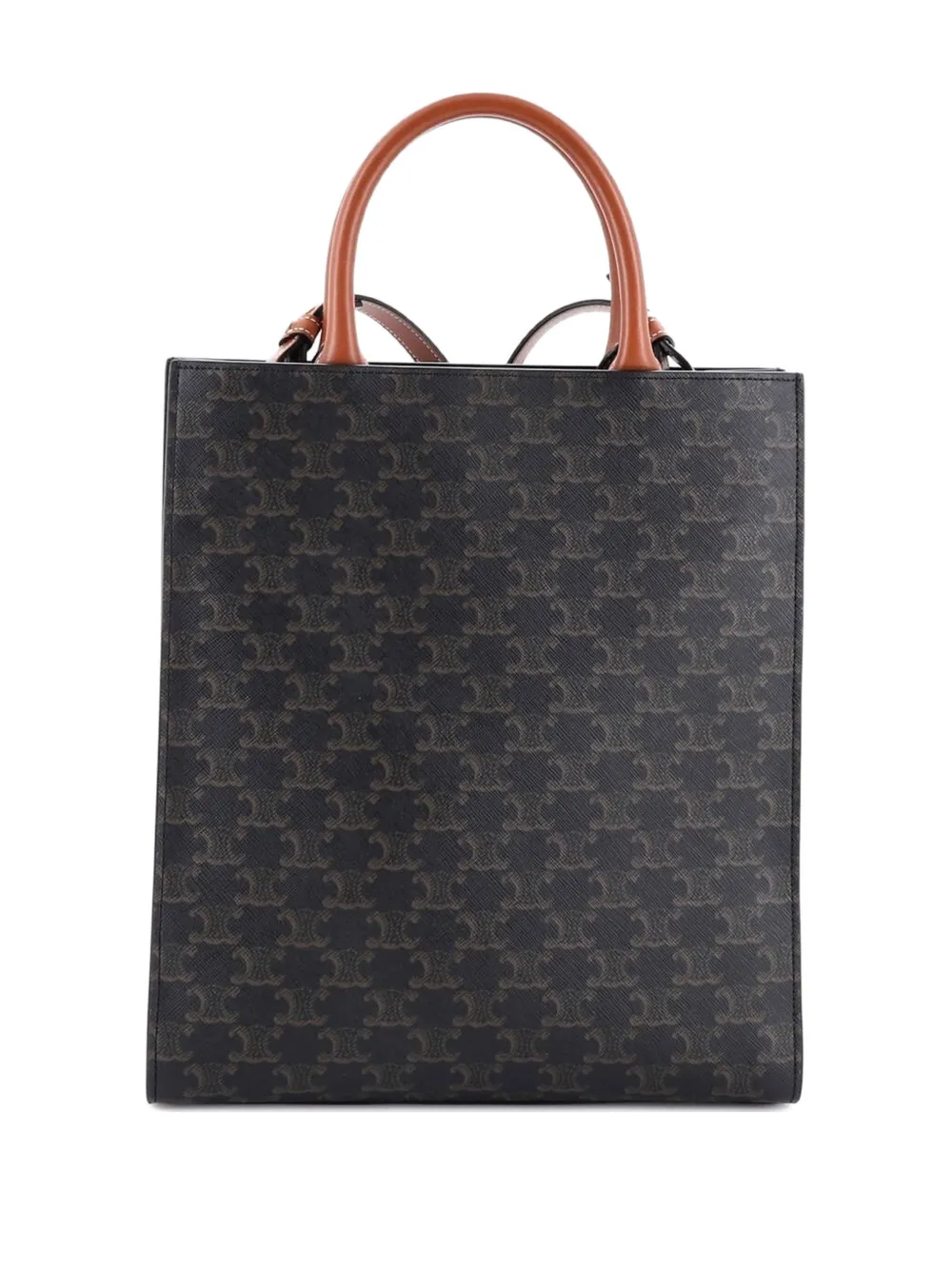 Pre-owned Celine Vertical Cabas Triomphe Coated Canvas Small Tote Bag In Brown