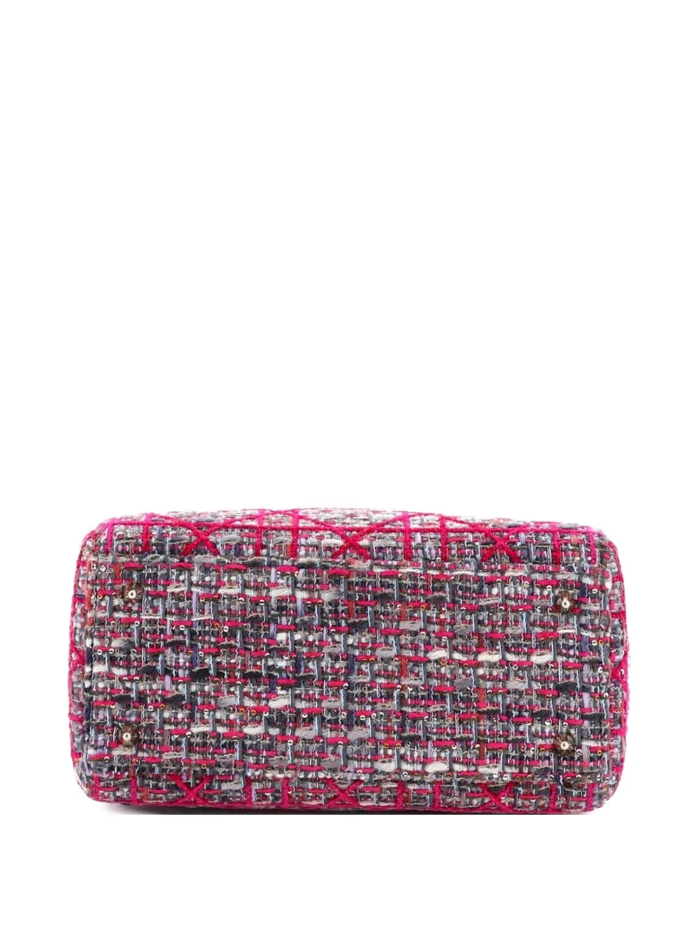 Pre-owned Dior Lady  Bag Tweed With Leather Medium Satchel In Pink