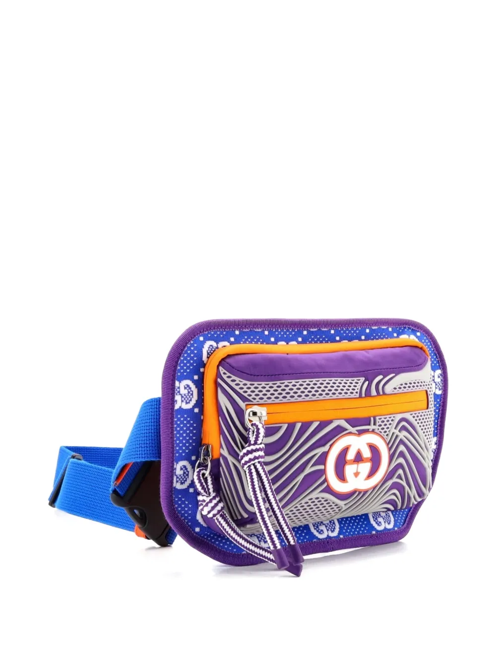 Pre-owned Gucci Panelled Front Pocket Backpack Gg Jacquard Nylon And Rubber Belt Bag In Multi