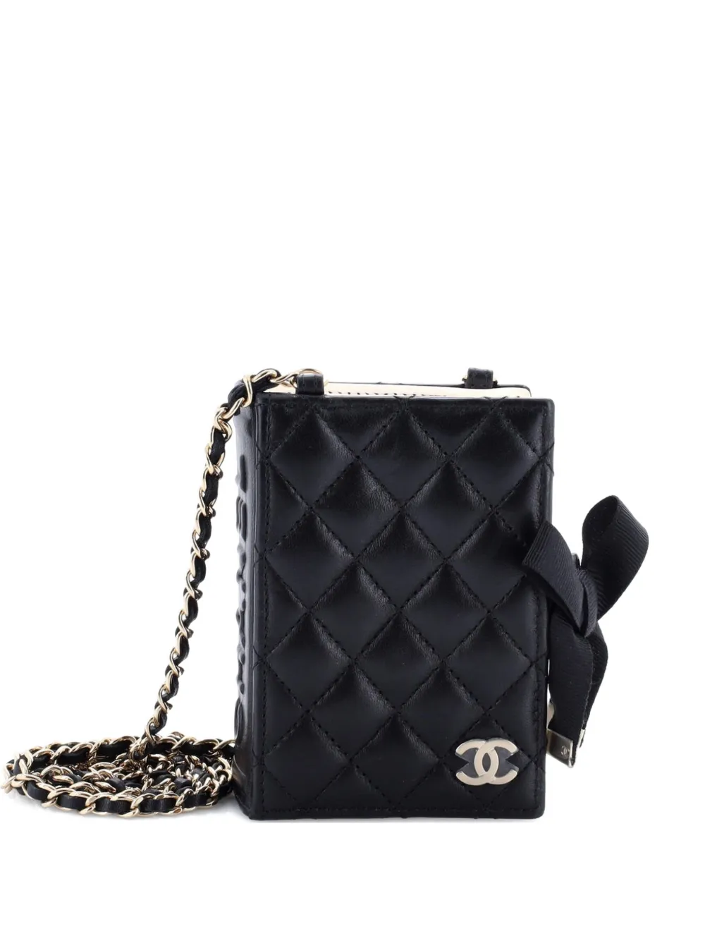 CHANEL Pre-Owned CC Book Card Holder with Chain Quilted Lambskin crossbody bag - Black