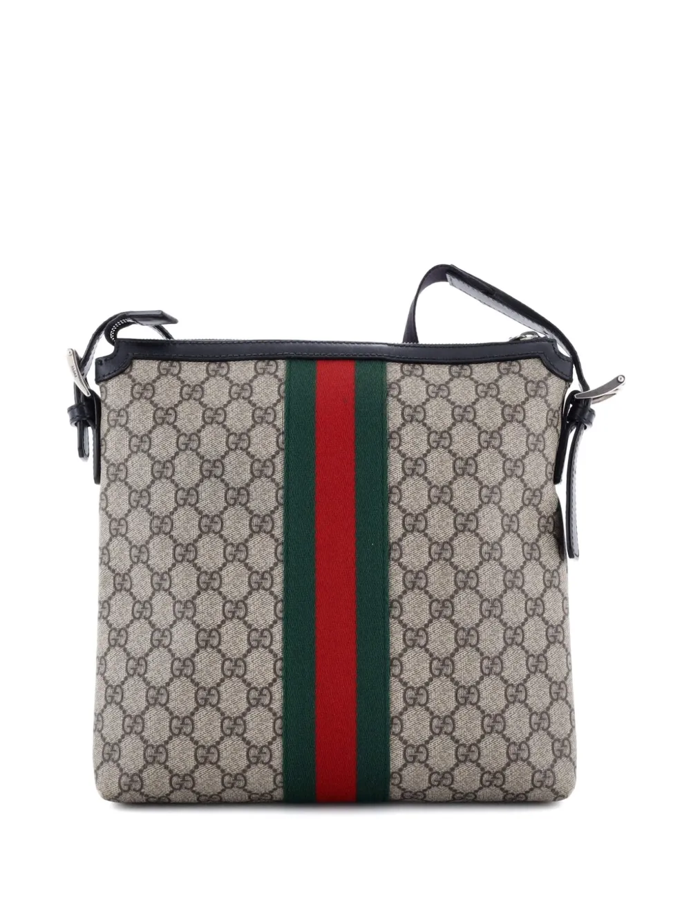 GUCCI Pre-owned Web Messenger Bag Gg Coated Canvas Medium Crossbody Bag In Black