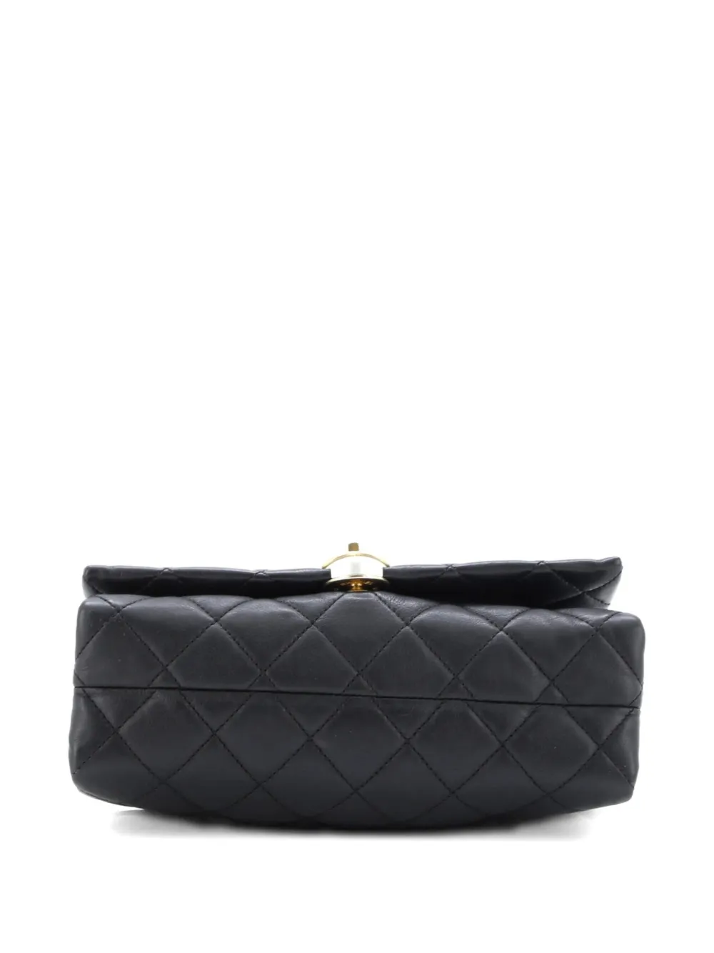 Pre-owned Chanel Pearl Cc Accordion Flap Bag Quilted Calfskin Medium Shoulder Bag In Black