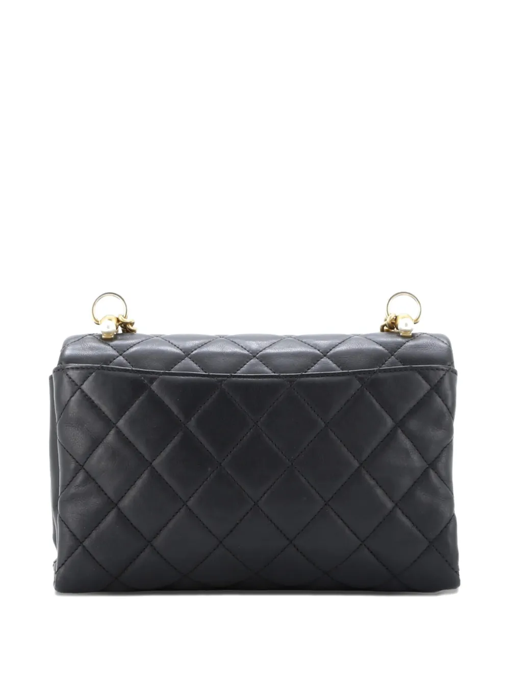 Pre-owned Chanel Pearl Cc Accordion Flap Bag Quilted Calfskin Medium Shoulder Bag In Black