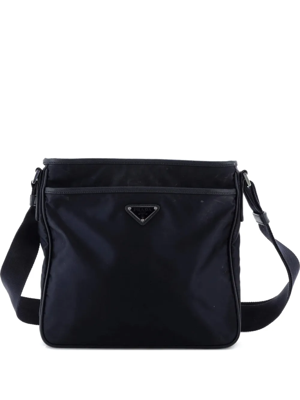 Pre-owned Prada Front Pocket Messenger Bag Tessuto Medium Crossbody Bag In Black