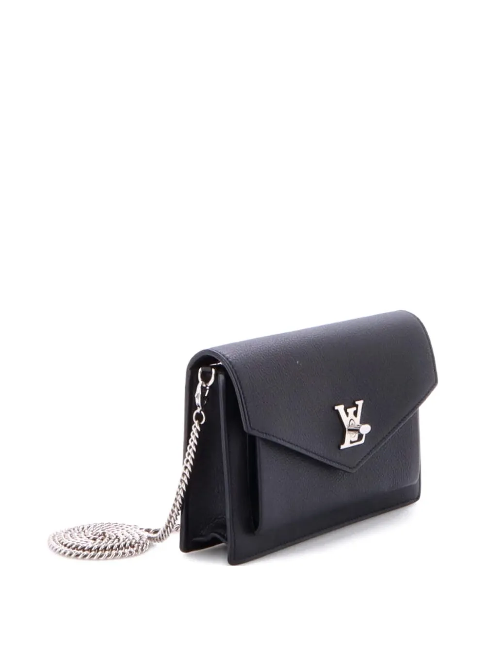 Pre-owned Louis Vuitton Mylockme Chain Pochette Leather Clutch Bag In Black