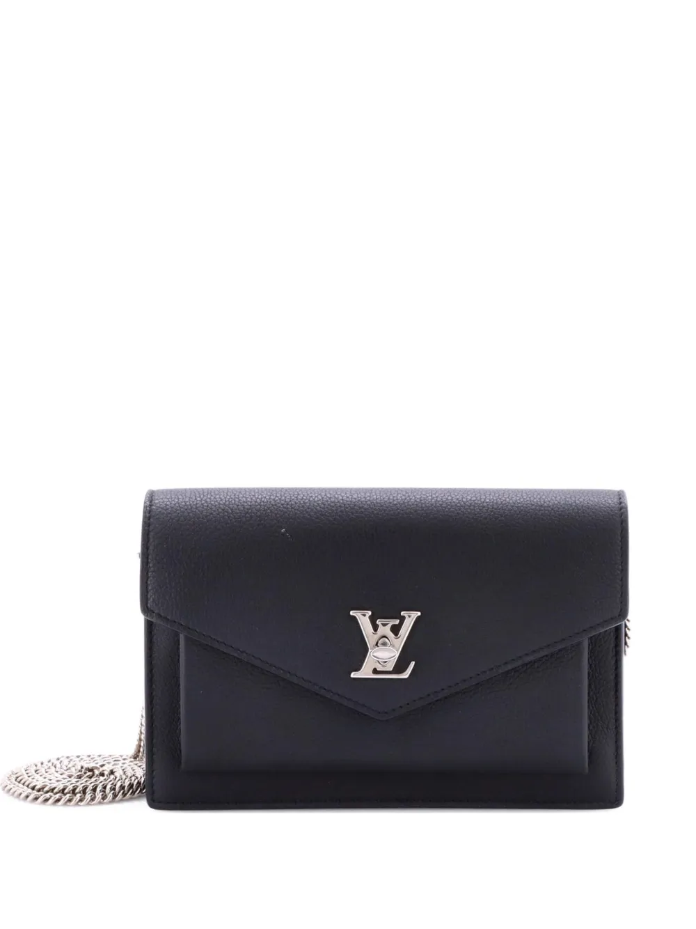 Pre-owned Louis Vuitton Mylockme Chain Pochette Leather Clutch Bag In Black