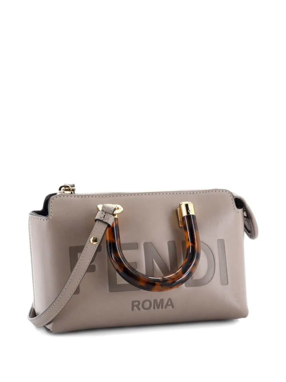 FENDI Pre-owned Logo By The Way Top Handle Bag Embossed Leather Mini Crossbody Bag In Gray