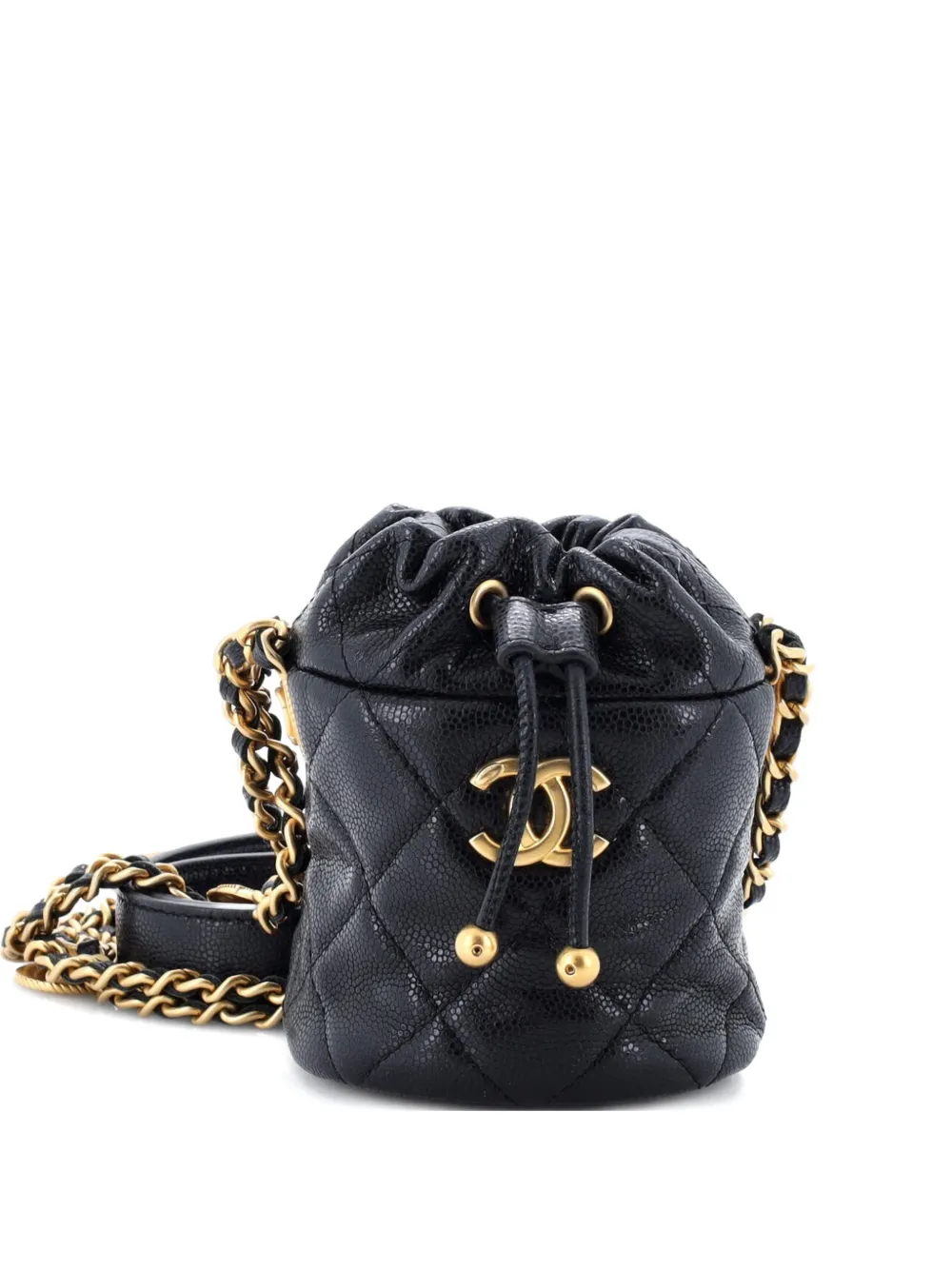 CHANEL Pre-Owned Twist Your Buttons Drawstring Quilted Caviar Mini bucket bag - Nero
