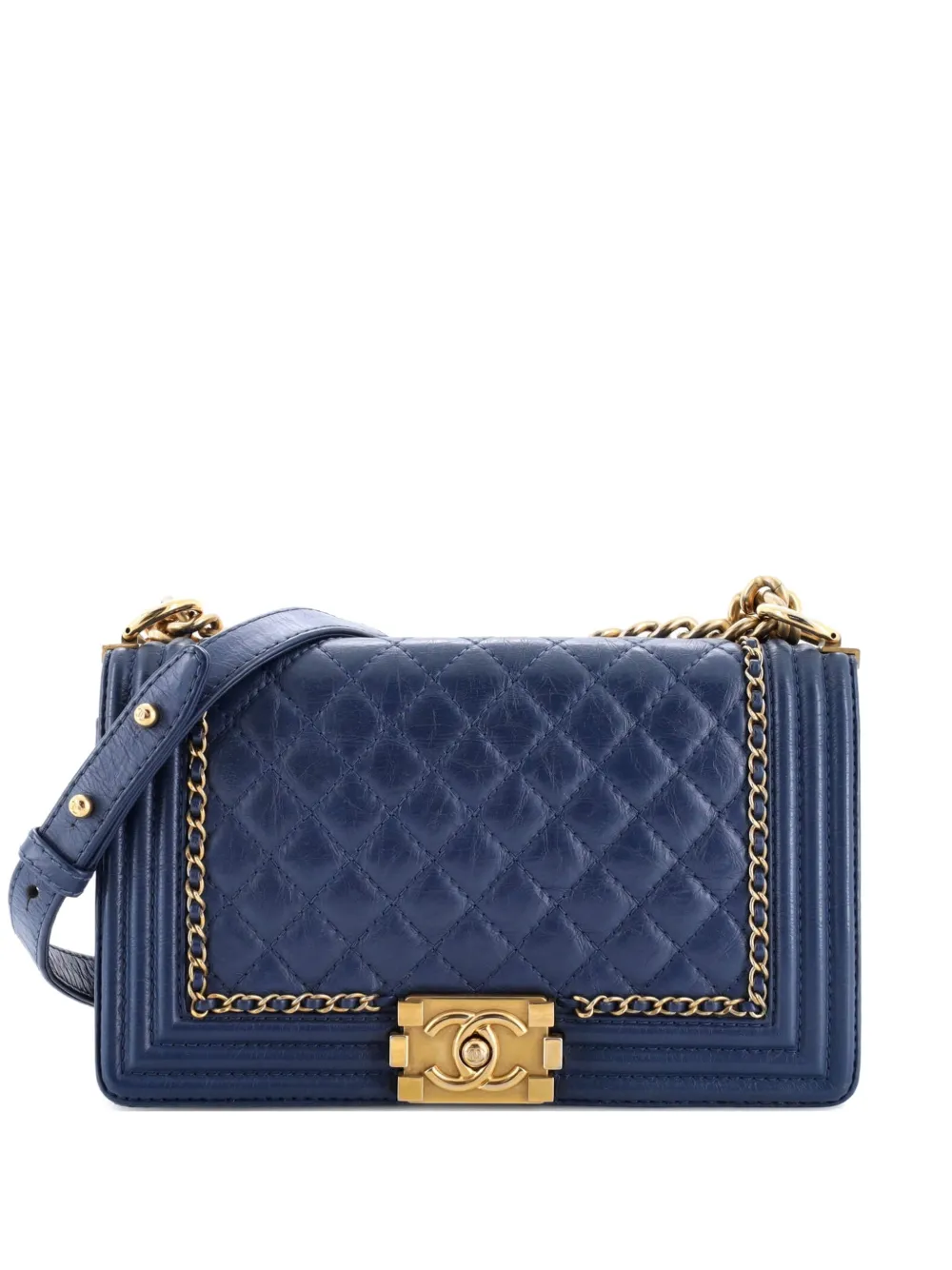 CHANEL Pre-Owned Jacket Boy Flap Bag Quilted Aged Calfskin Old Medium crossbody bag - Blu