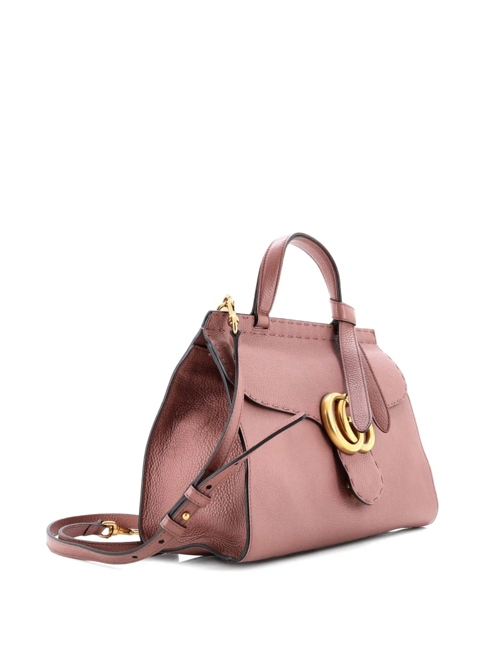 Pre-owned Gucci Gg Marmont Top Handle Bag Leather Small Satchel In Purple