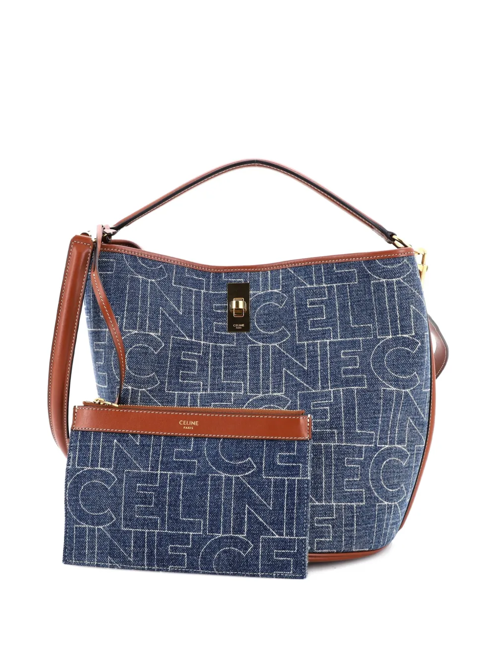 Pre-owned Celine 16 Bag Denim Bucket Bag In Blue