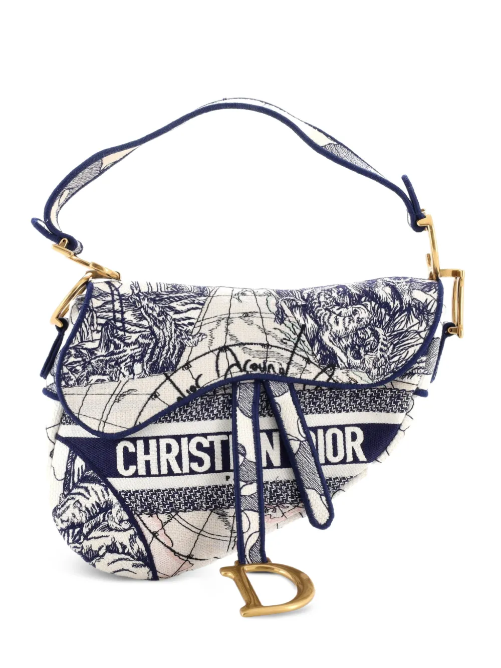 Christian Dior Pre-Owned Saddle Bag Logo Embroidered Canvas Medium shoulder bag - Blu